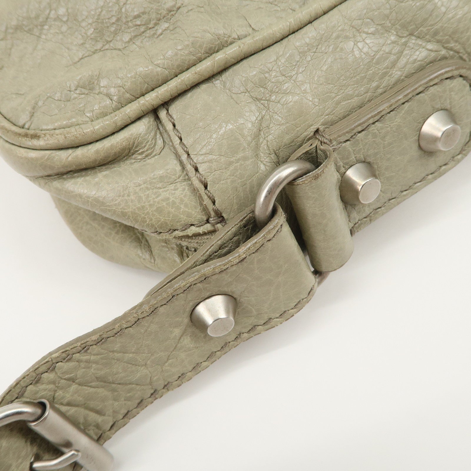 BALENCIAGA Leather Classic Reporter Shoulder Bag Beige 272861
