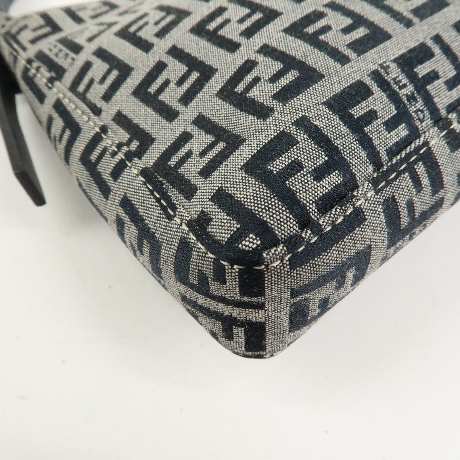 FENDI Zucchino Canvas Leather Shoulder Bag Hand Bag Navy 8BR042