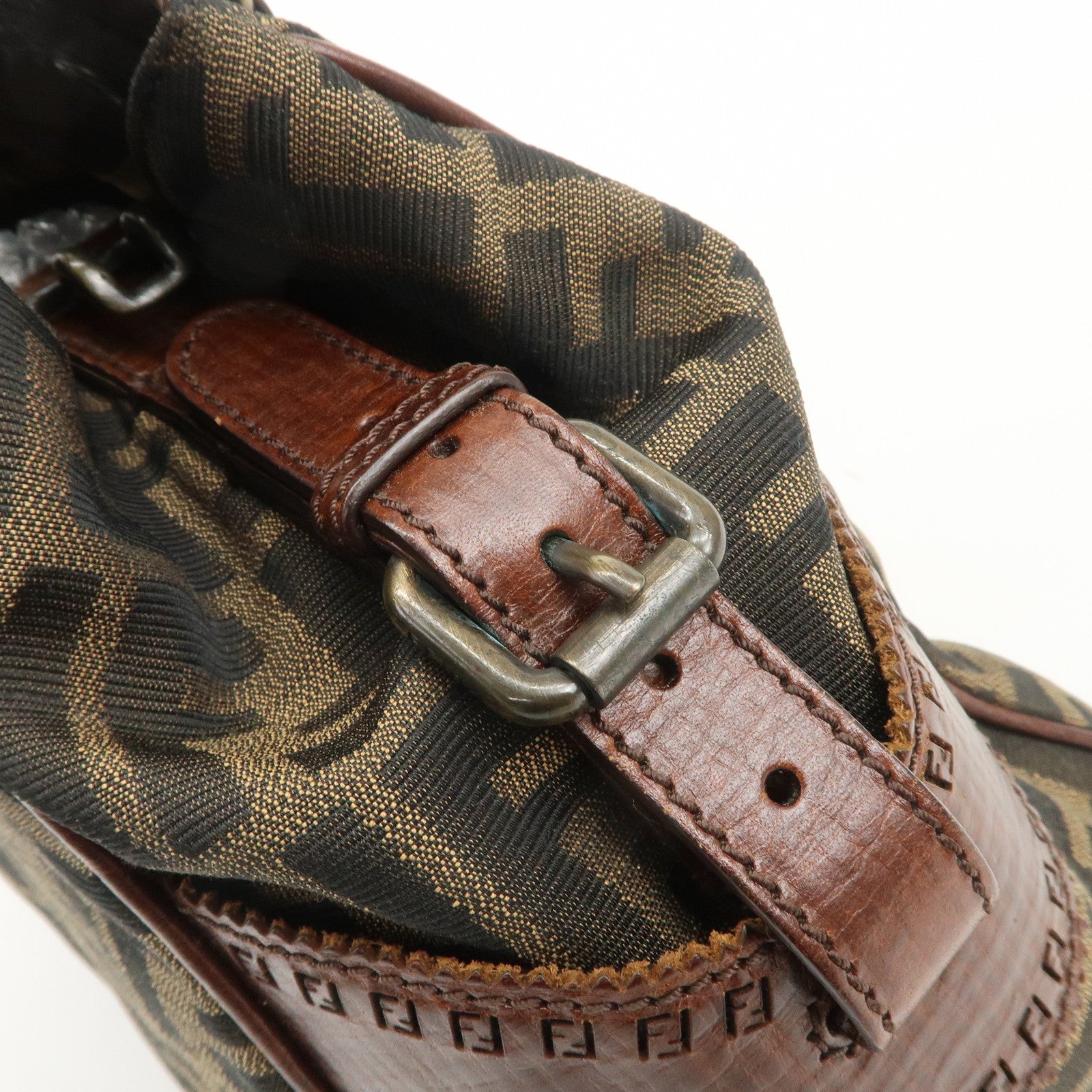 FENDI Ethnico Zucca Canvas Leather Tote Bag Shoulder Bag 8BN157