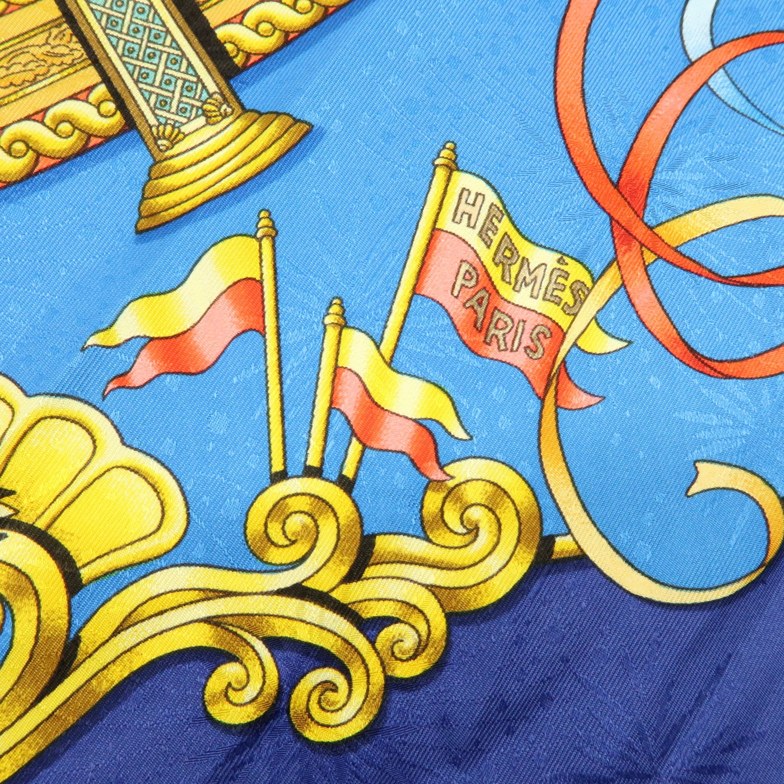 HERMES Carre 90 Silk 100% LUNA PARK Scarf Blue Gold