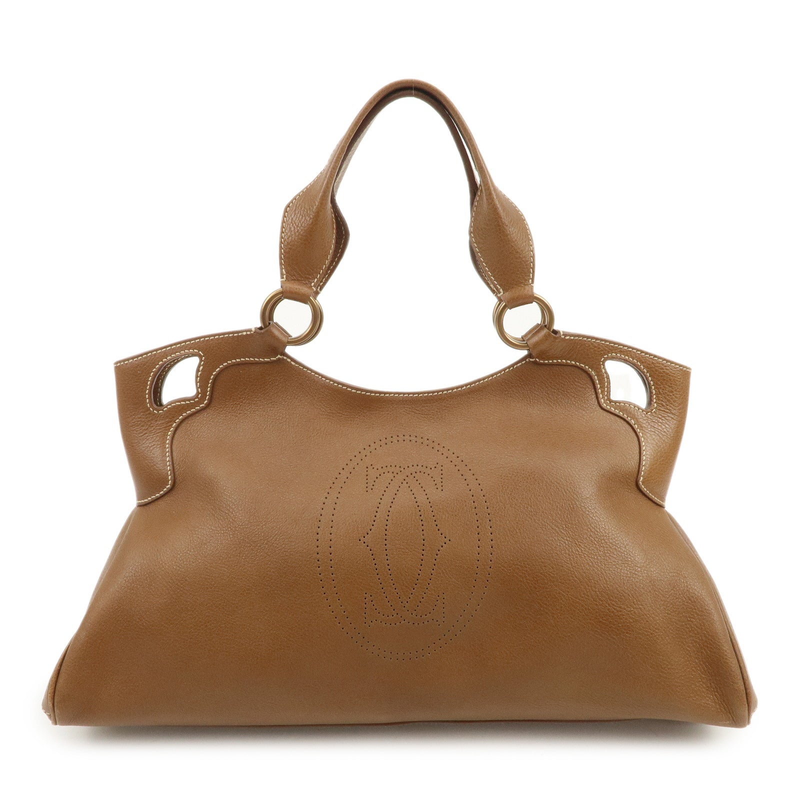 Cartier Must Line Marcello Leather Hand Bag Tote Bag Brown