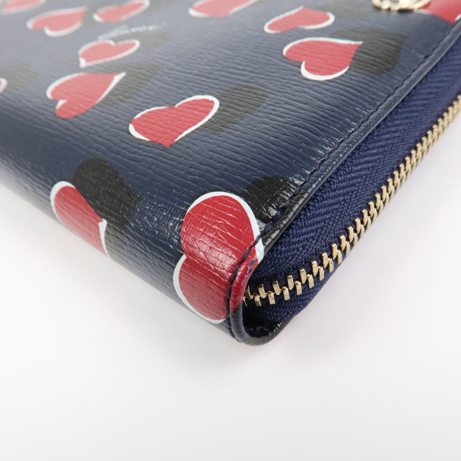 GUCCI Interlocking G Round Zippy Long Wallet Heart Navy 309705