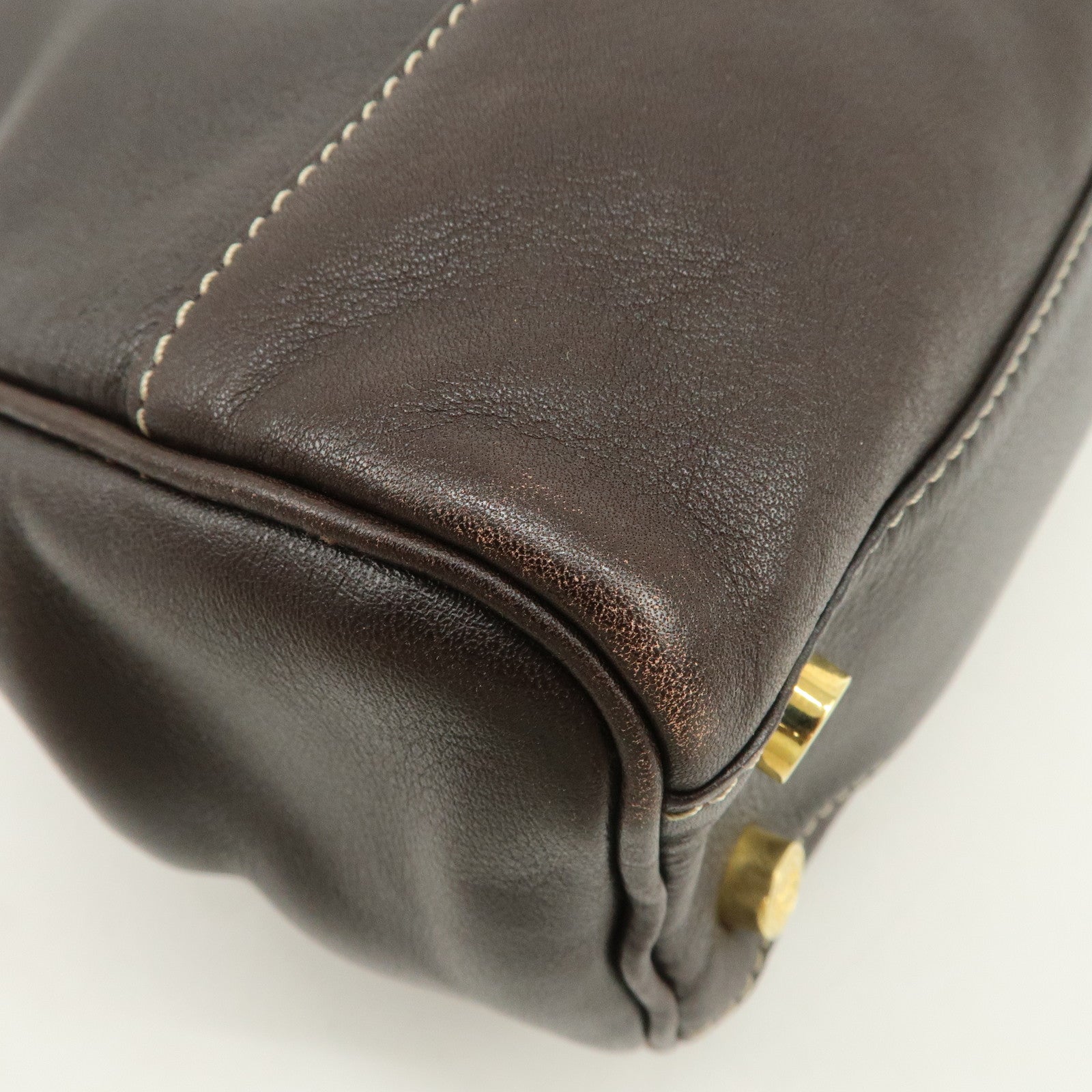 LOEWE Anagram Leather Boston Bag Hand Bag Dark Brown