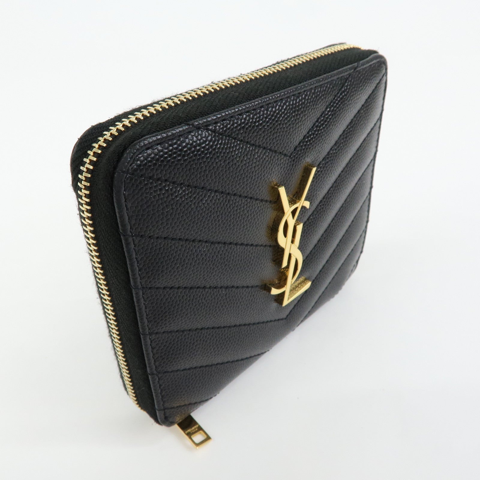 SAINT LAURENT PARIS Cassandra Leather Compact Wallet Black