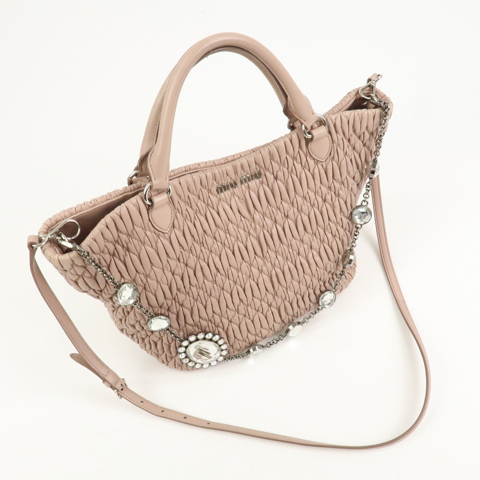 MIU MIU Matelasse Nappa Crystal Leather 2Way Shoulder Bag 5BE896
