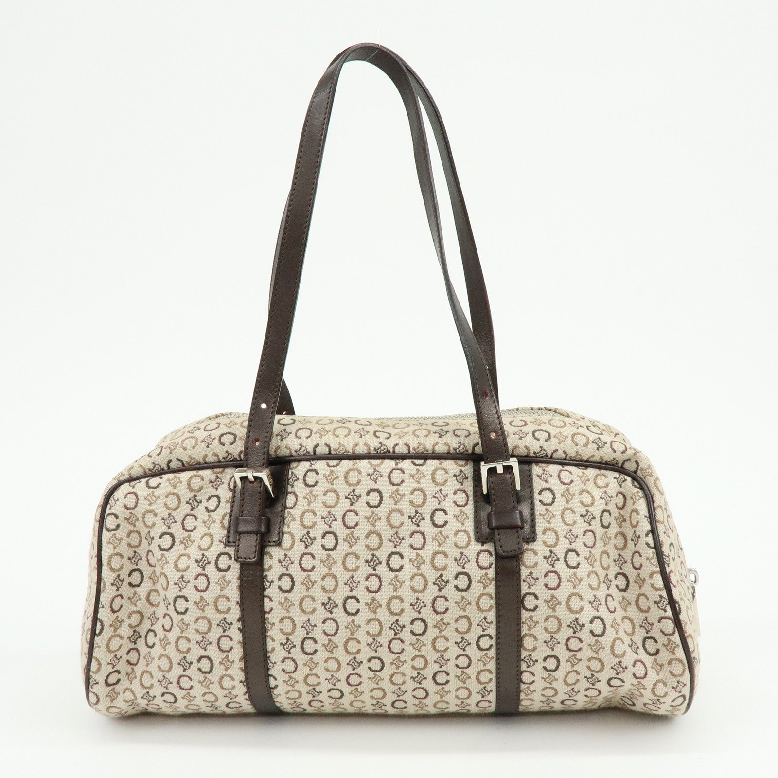 CELINE C Macadam Canvas Leather Hand Bag Boston Bag Beige Brown
