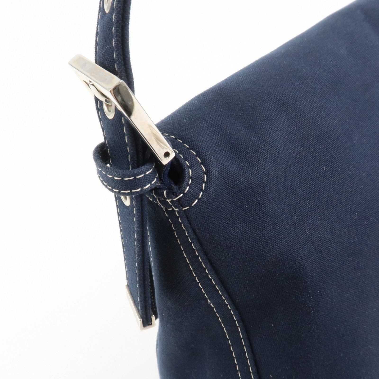 FENDI Mamma Baguette Canvas Shoulder Bag Hand Bag Navy 26325