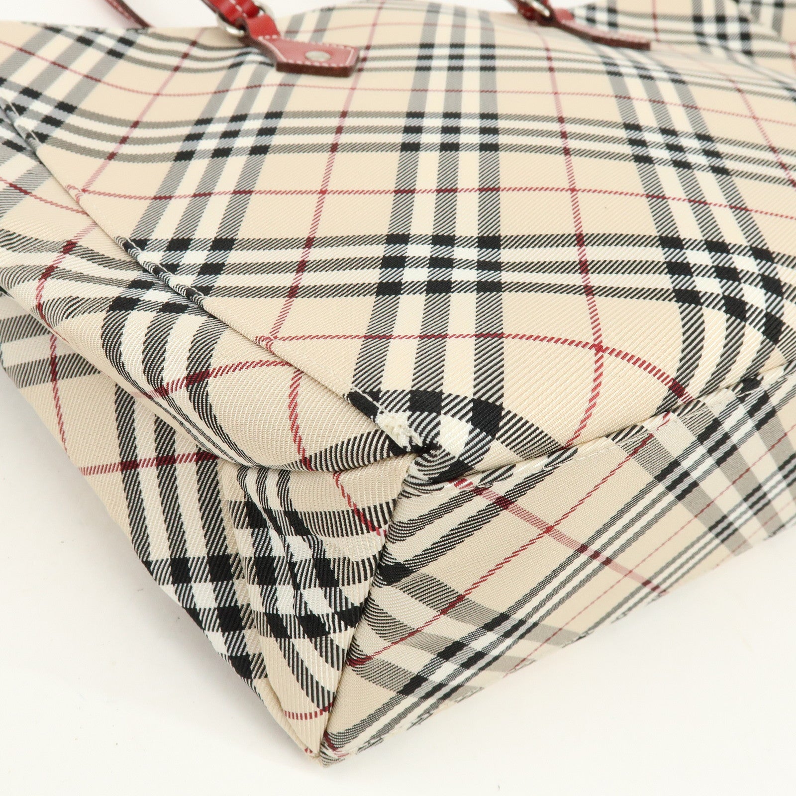 BURBERRY Blue Label Nova Plaid Nylon Leather Tote Bag Beige Red