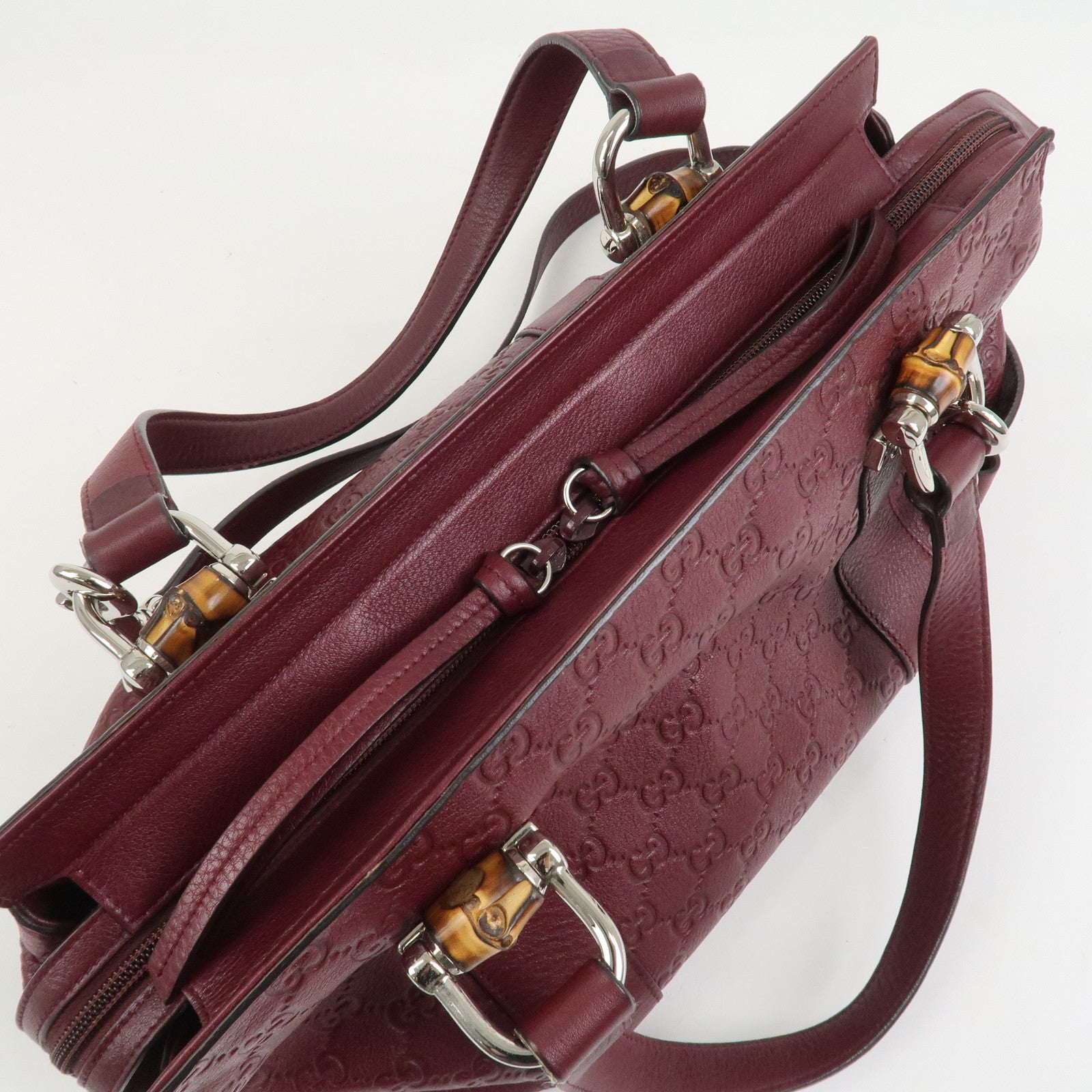 GUCCI Bamboo Guccissima Leather 2Way Bag Hand Bag Wine Red 355772