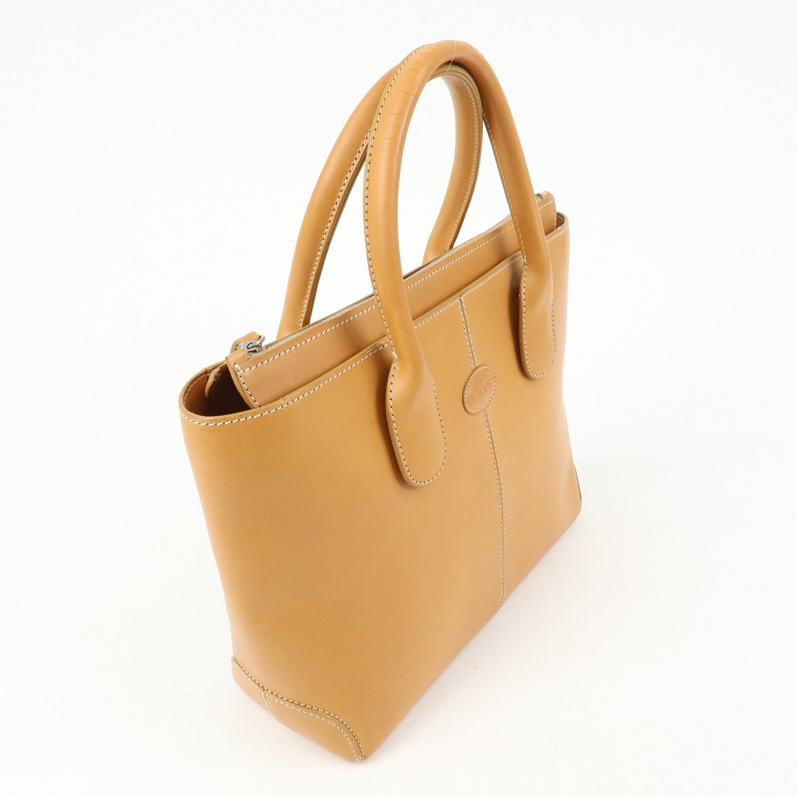 TOD'S Logo Leather 2Way Bag Tote Bag Shoulder Bag Camel