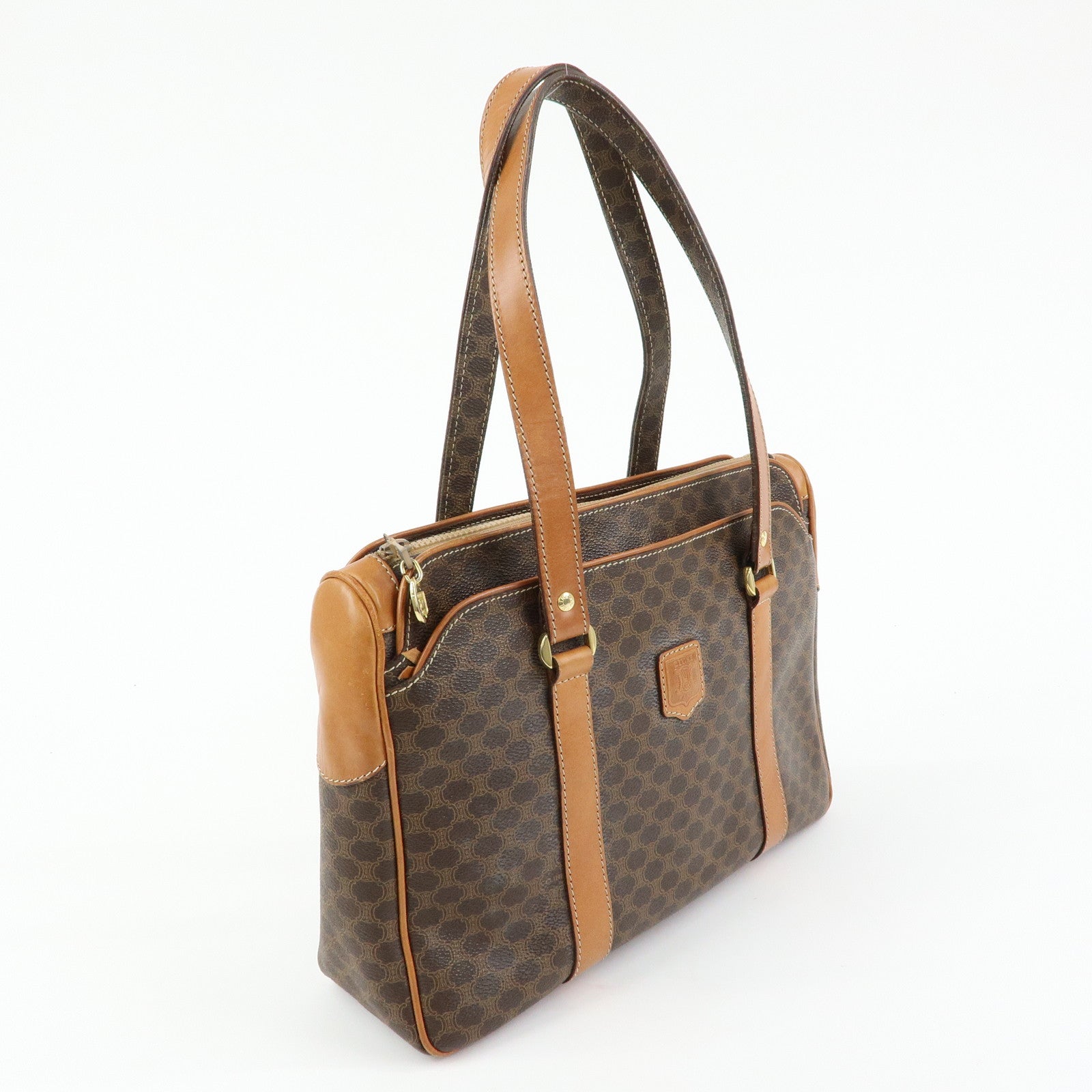 CELINE Macadam PVC Leather Tote Bag Shoulder Bag Hand Bag Brown
