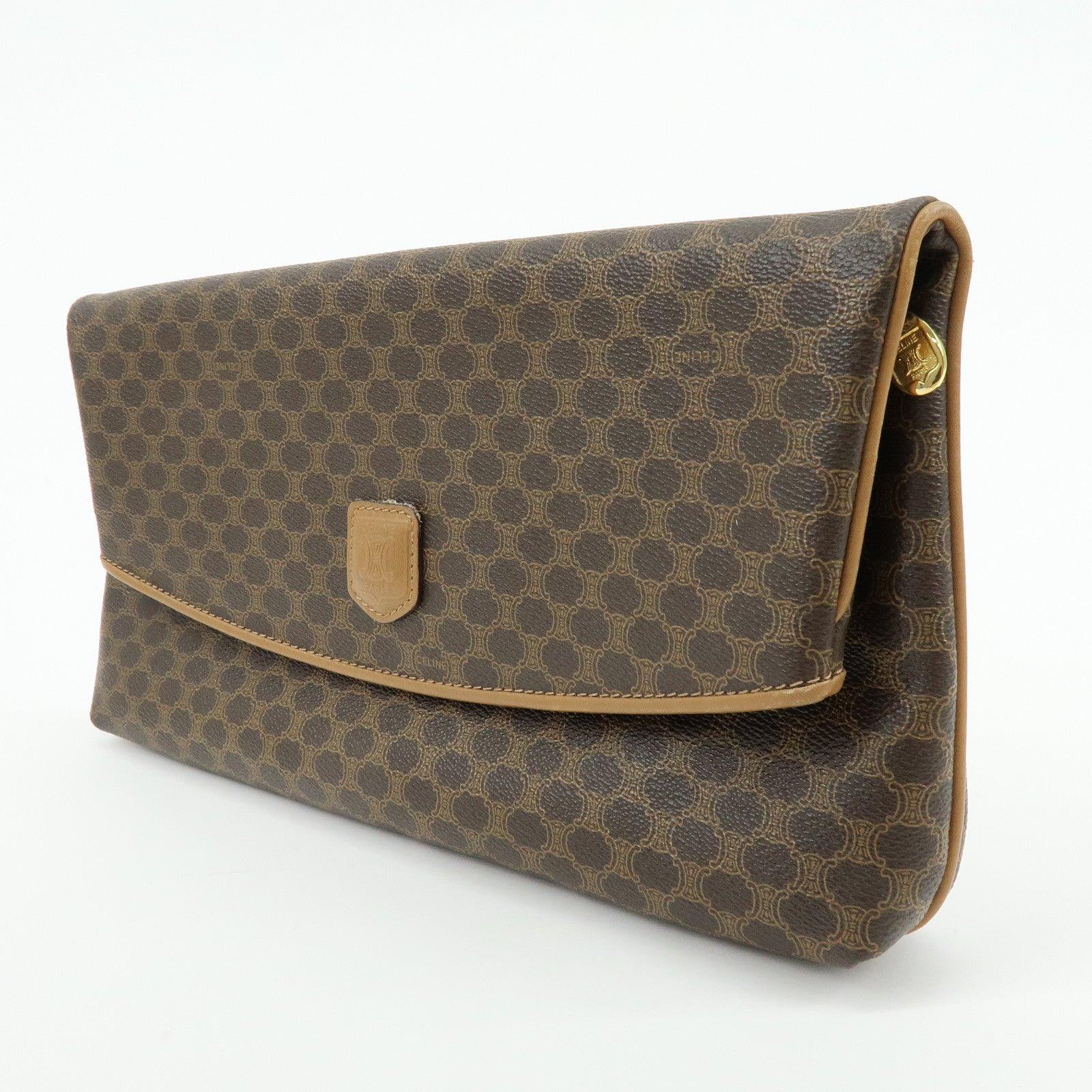 CELINE Macadam PVC Leather Clutch Bag Pouch Brown