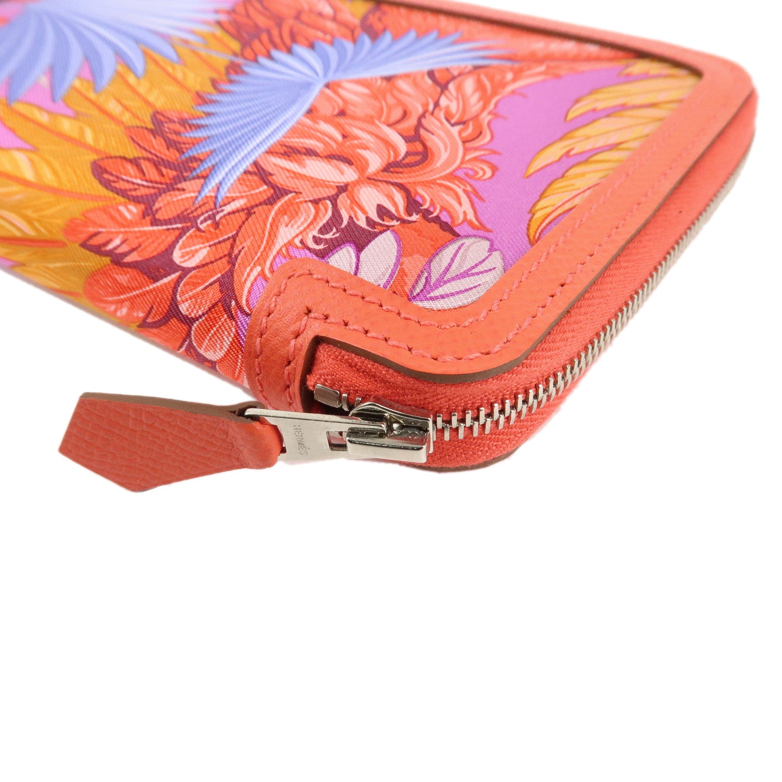HERMES Soie Cool Flamingo Party Silk Leather Wallet Rose Gype Used