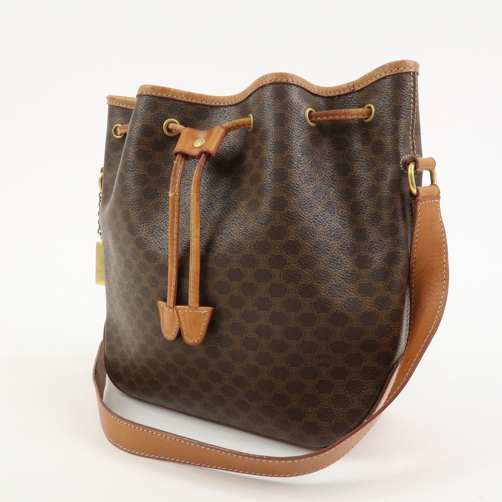 CELINE Macadam PVC Canvas Leather Shoulder Bag Crossbody Bag Brown