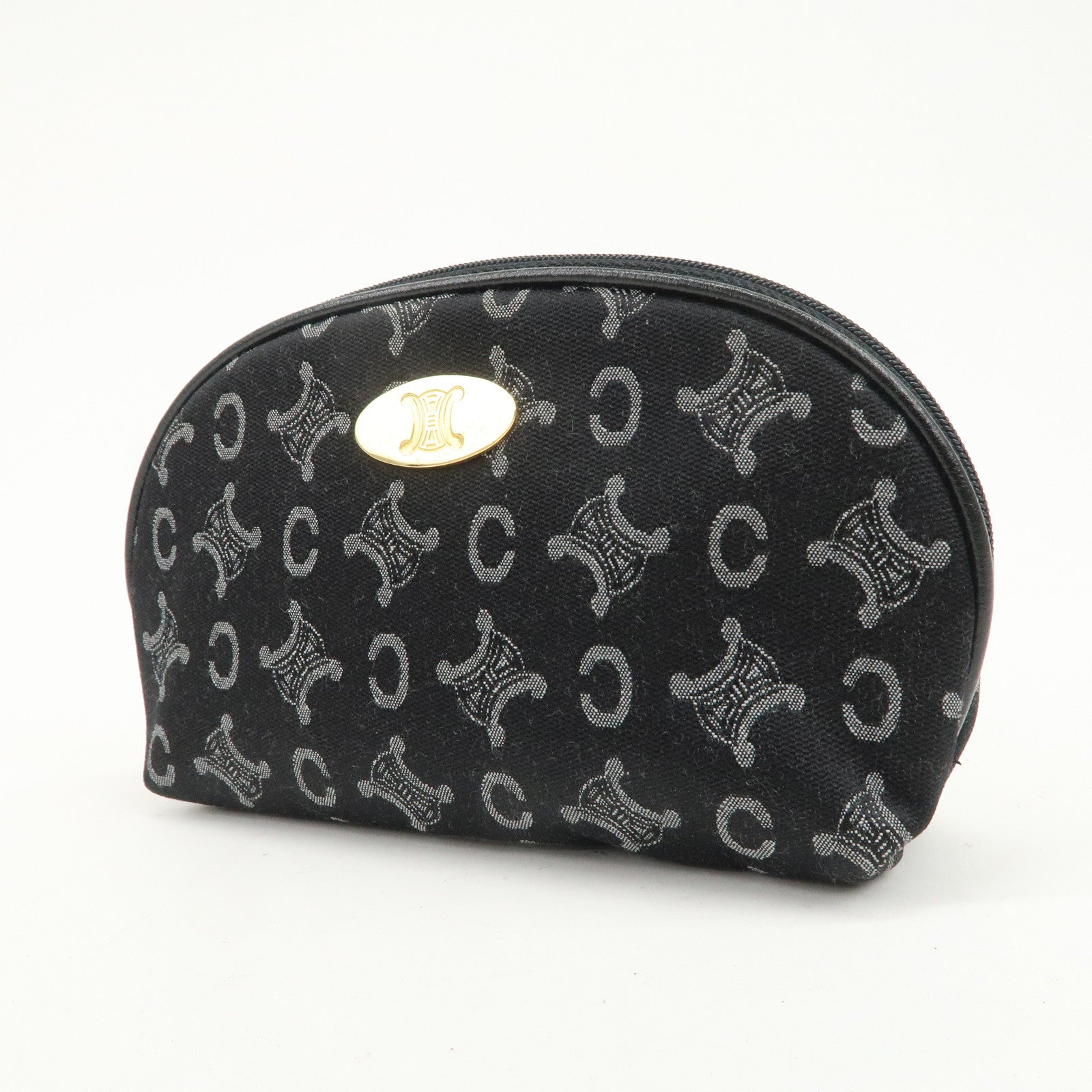 CELINE C Macadam Logo Canvas Leather Cosmetic Pouch Black