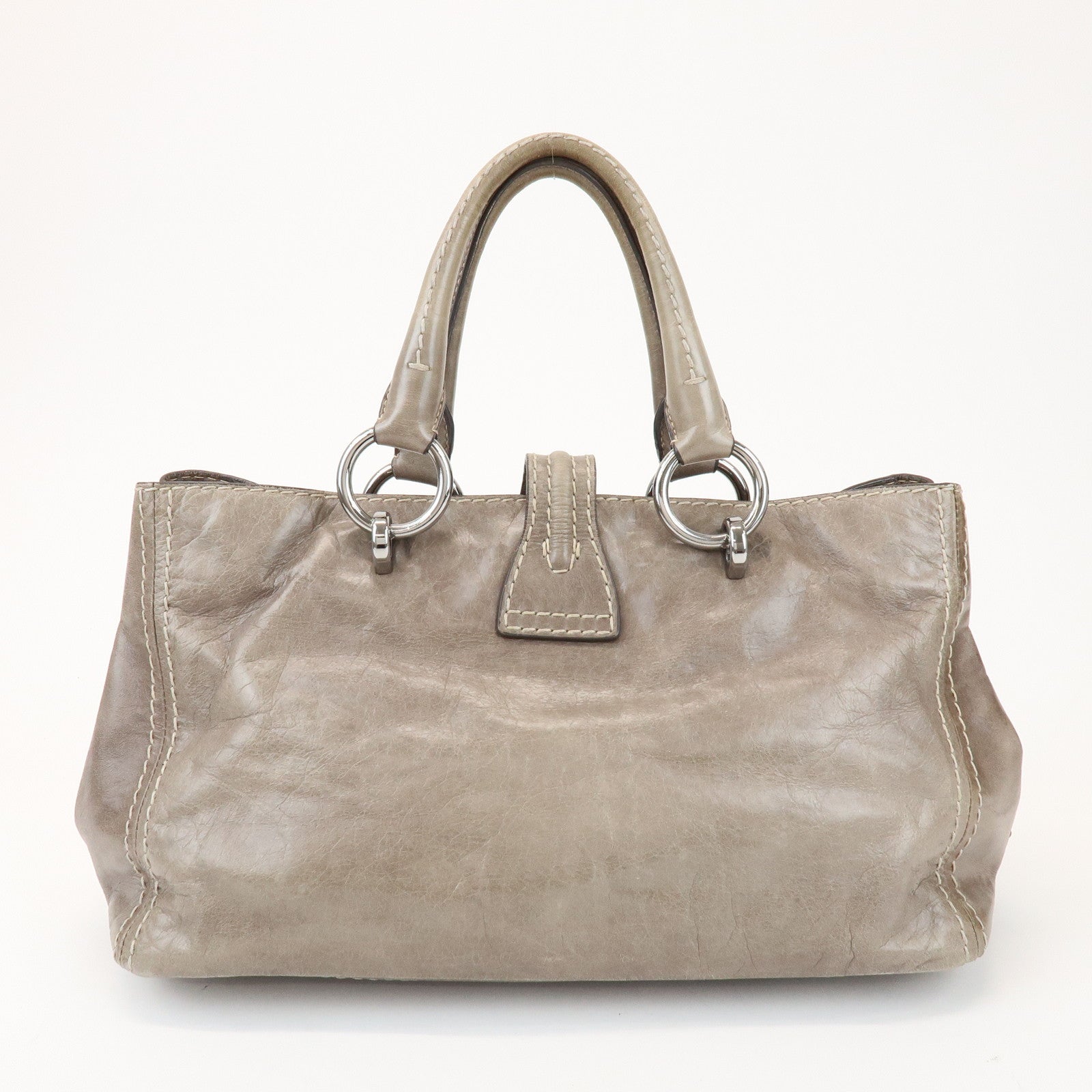 PRADA Logo Leather Shoulder Bag Hand Bag Gray BN2067