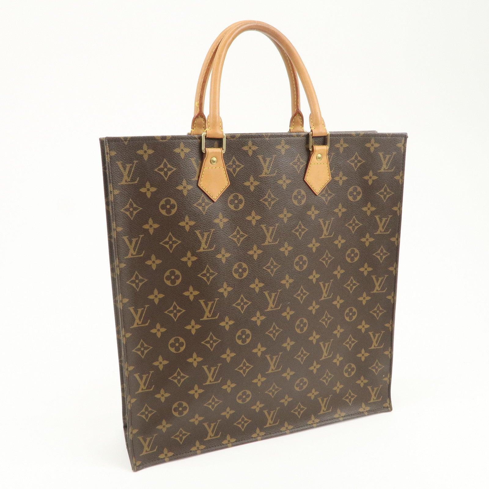 Louis Vuitton Monogram Sac Plat Tote Bag Hand Bag Brown M51140