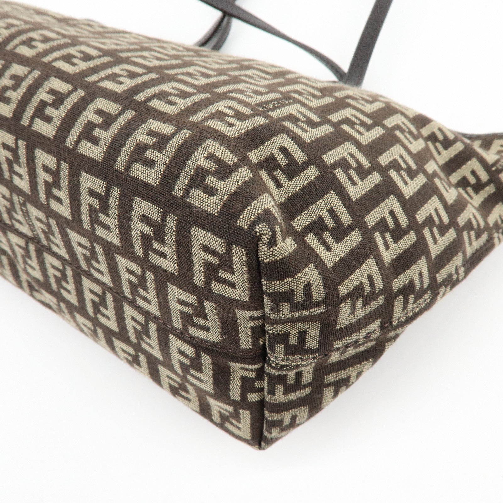 FENDI Zucchino Canvas Leather Tote Bag Shoulder Bag Brown 8BH075