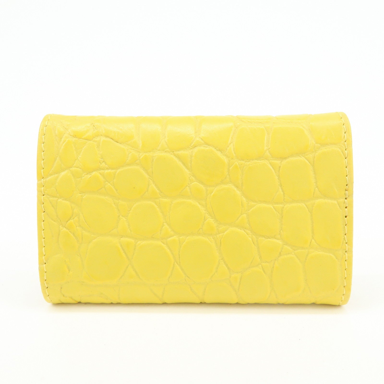 MIU MIU Embossed Leather Key Case Key Holder Yellow 5M0222