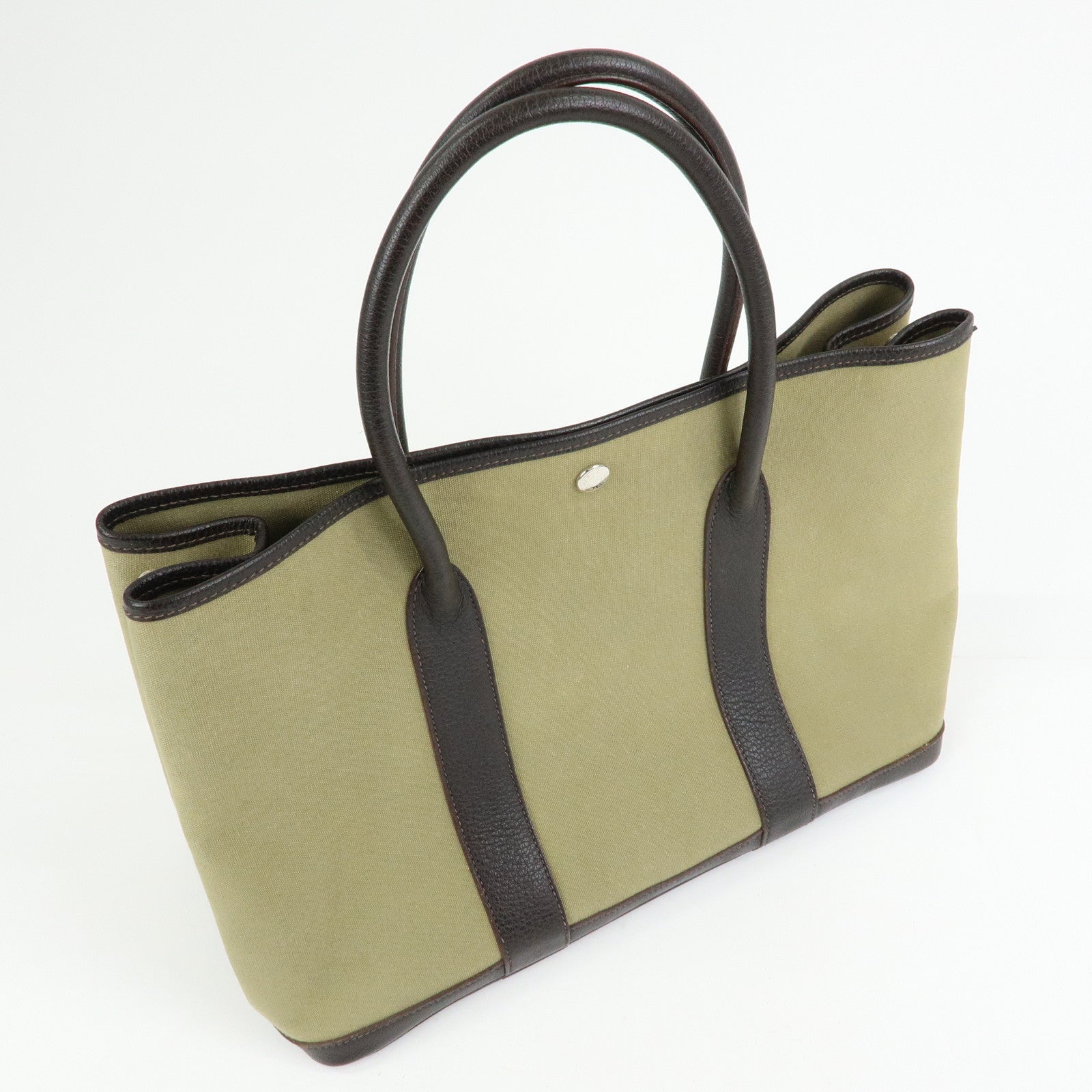 HERMES Toile Ash Negonda Garden Party PM □F Stamped Tote Bag Khaki