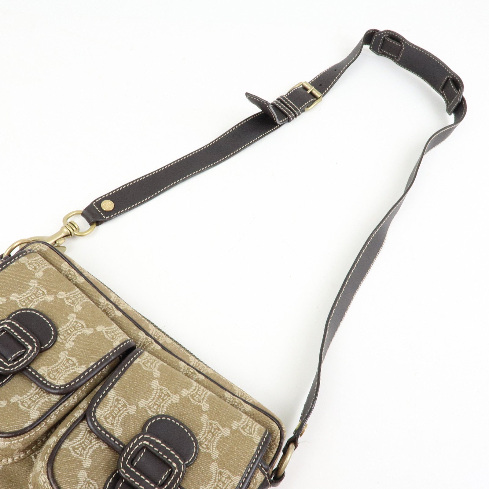 CELINE Macadam Canvas Leather Shoulder Bag Crossbody Bag Brown