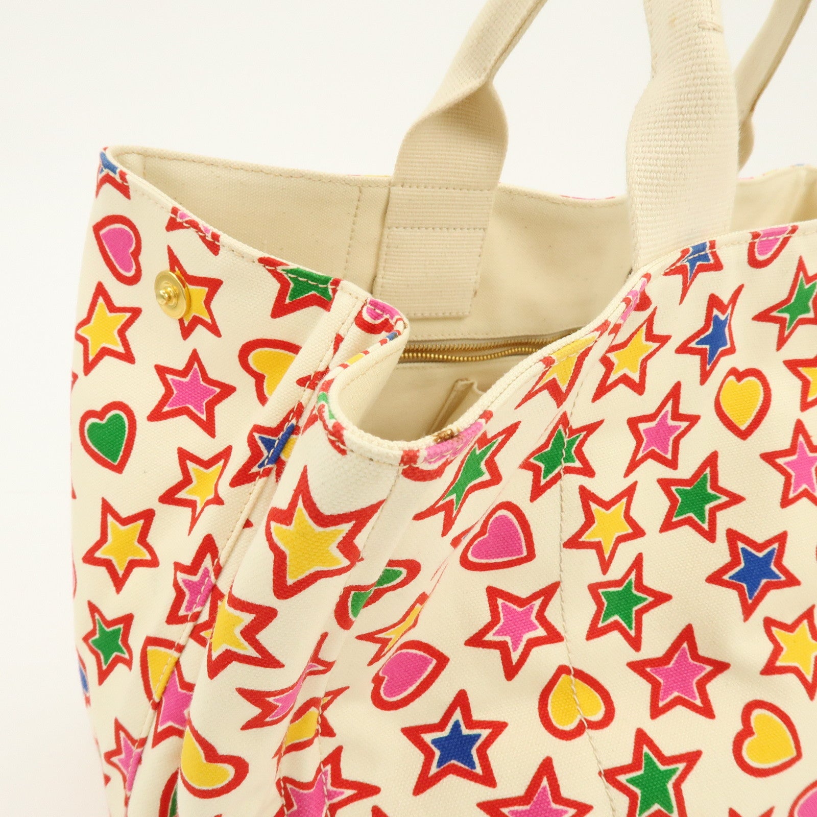 PRADA Triangle Logo Canapa Large Star Heart Canvas Tote Bag BN1872