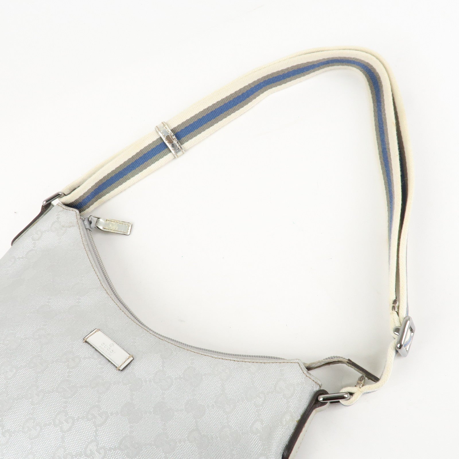 GUCCI Sherry GG Canvas Leather Shoulder Bag Silver 192756 Used