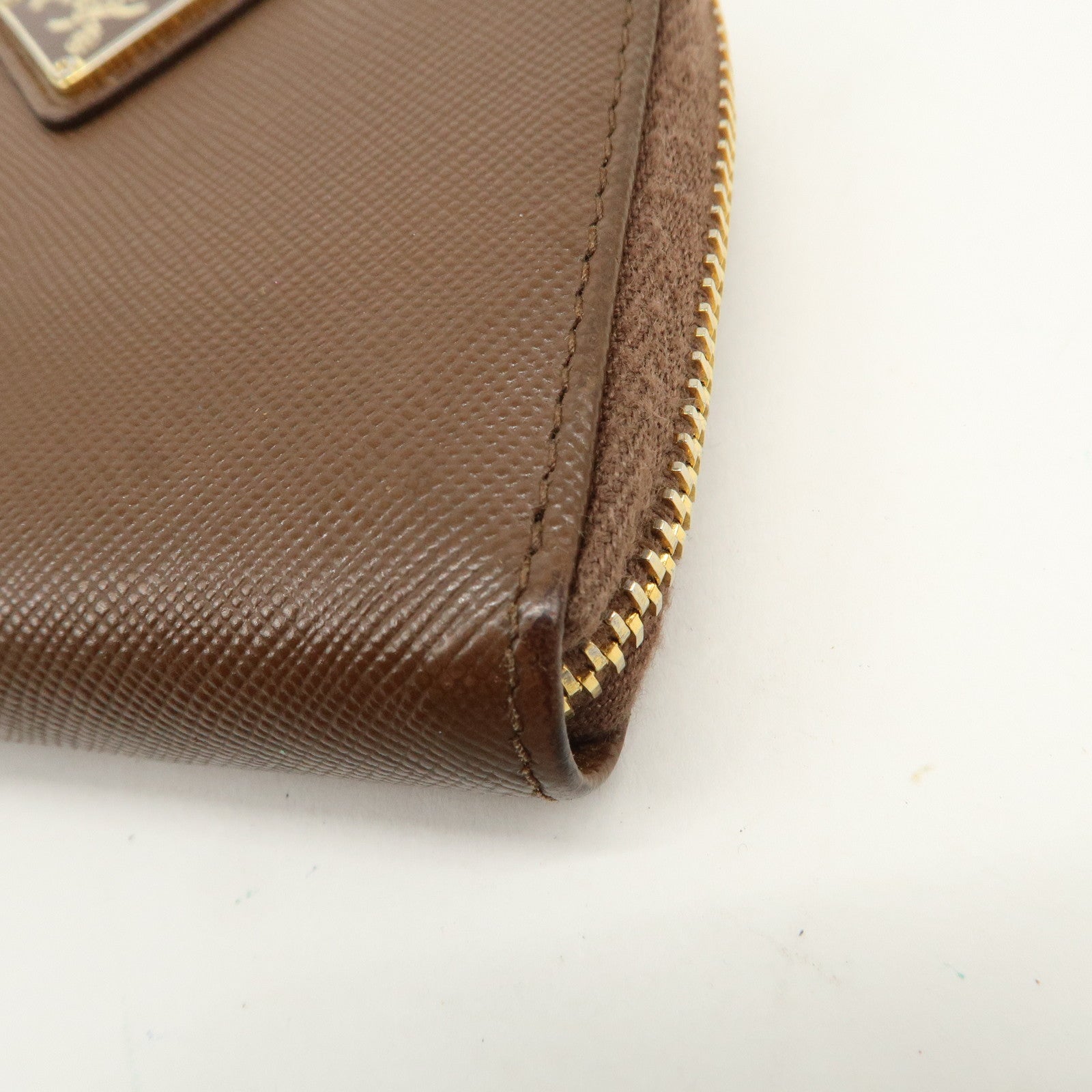 PRADA Triangle Logo Saffiano Leather Coin Case Coin Purse Brown
