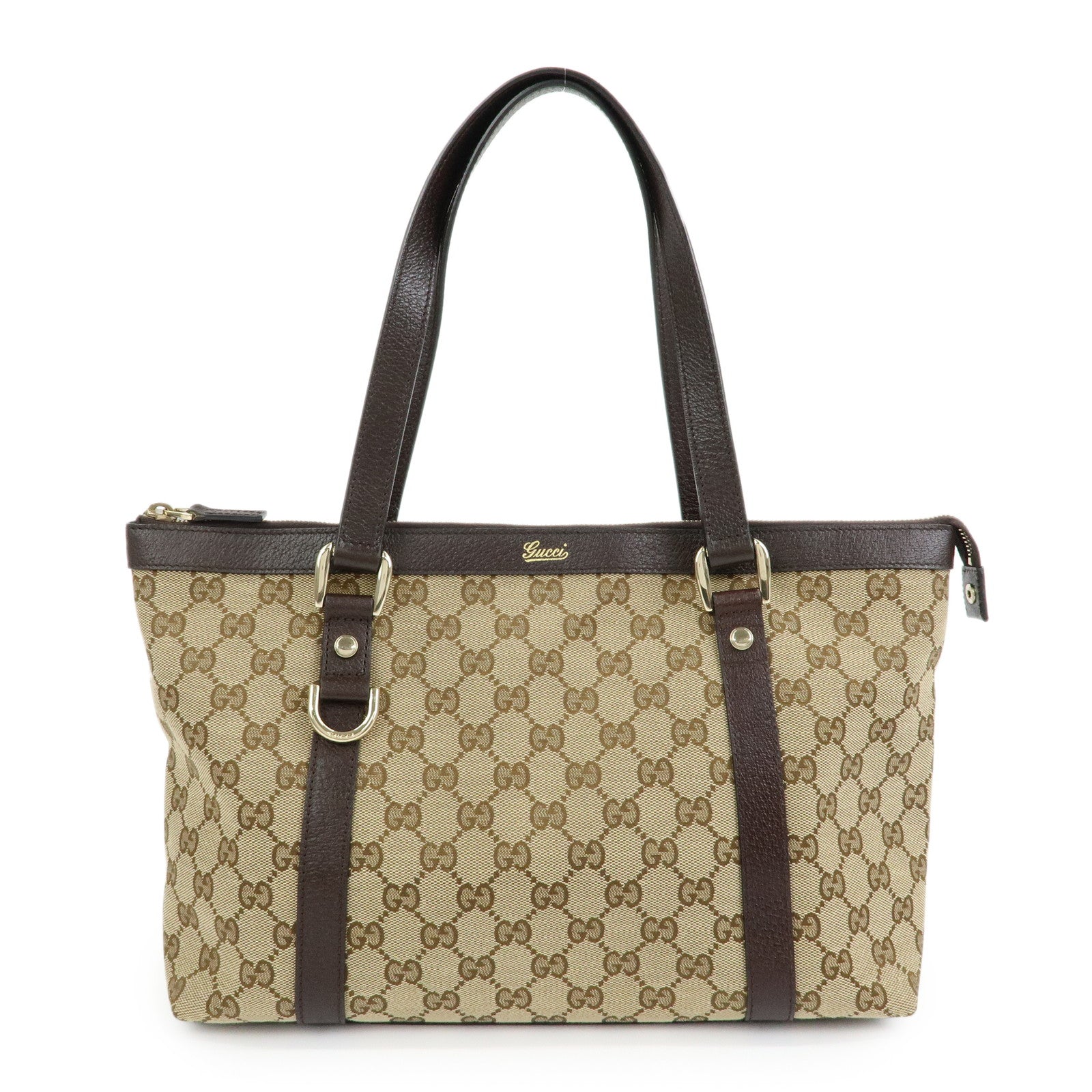 GUCCI Abbey GG Canvas Leather Tote Bag Hand Bag Beige Brown 141470