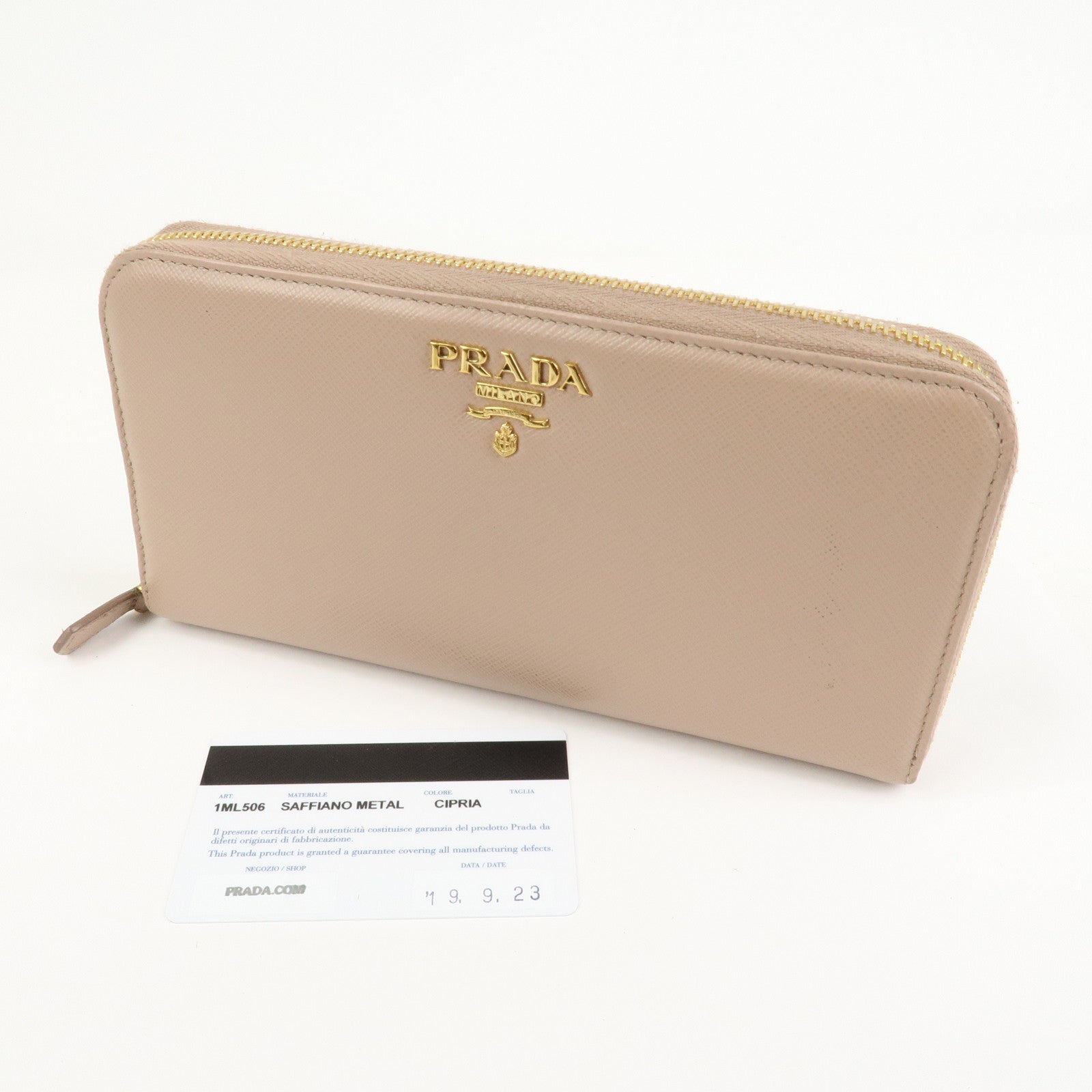 PRADA Logo Saffiano Leather Round Zippy Long Wallet Beige 1ML506