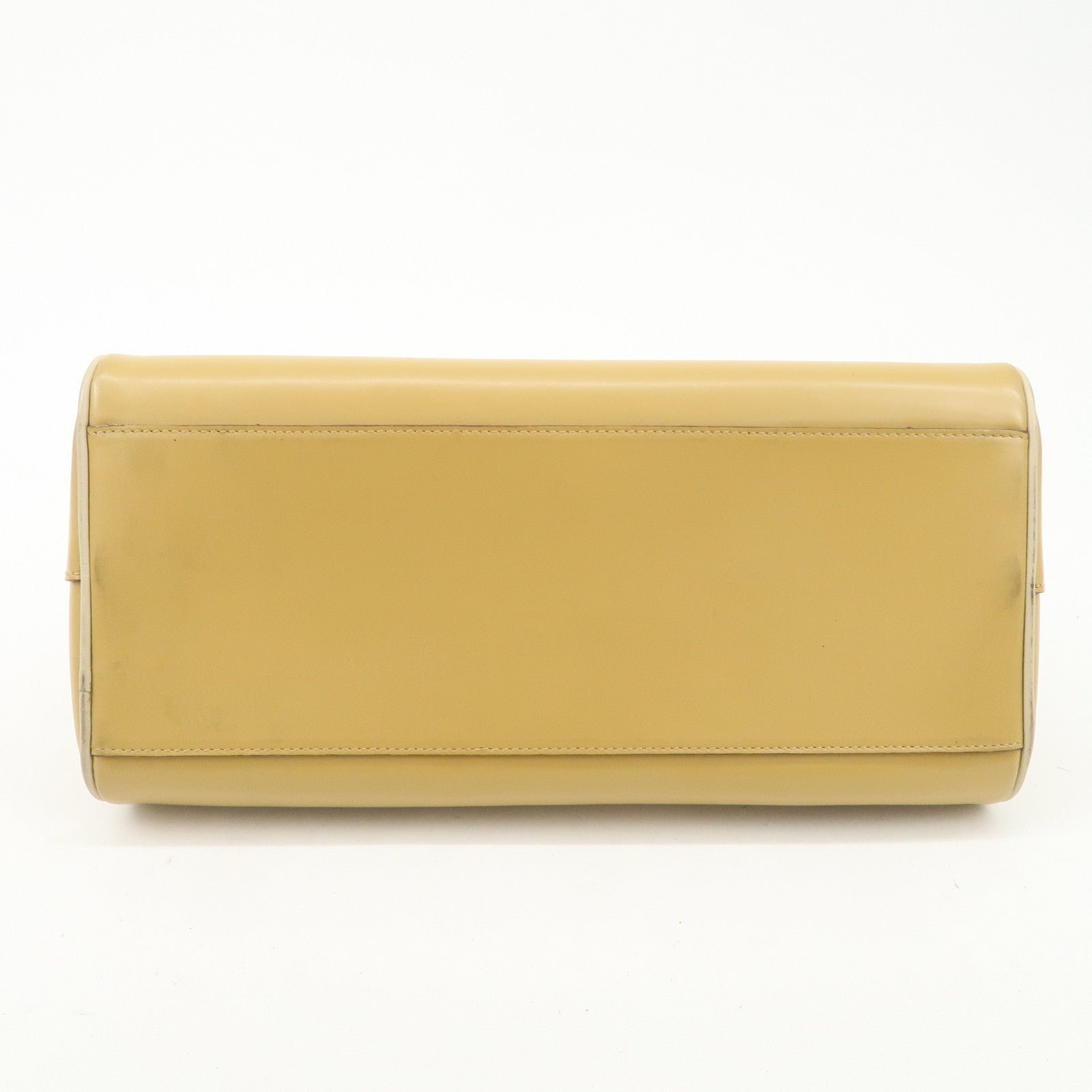 PRADA Leather Bowling Bag Boston Bag Hand Bag Gold HDW Beige