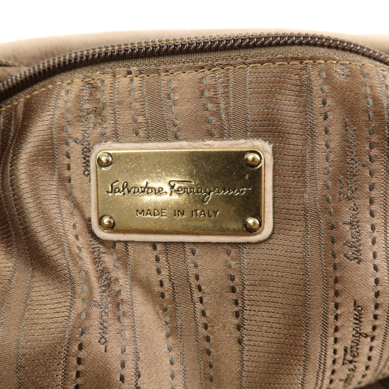 Ferragamo Vara Ribbon Leather 2Way Hand Bag Shoulder Bag Pink Beige