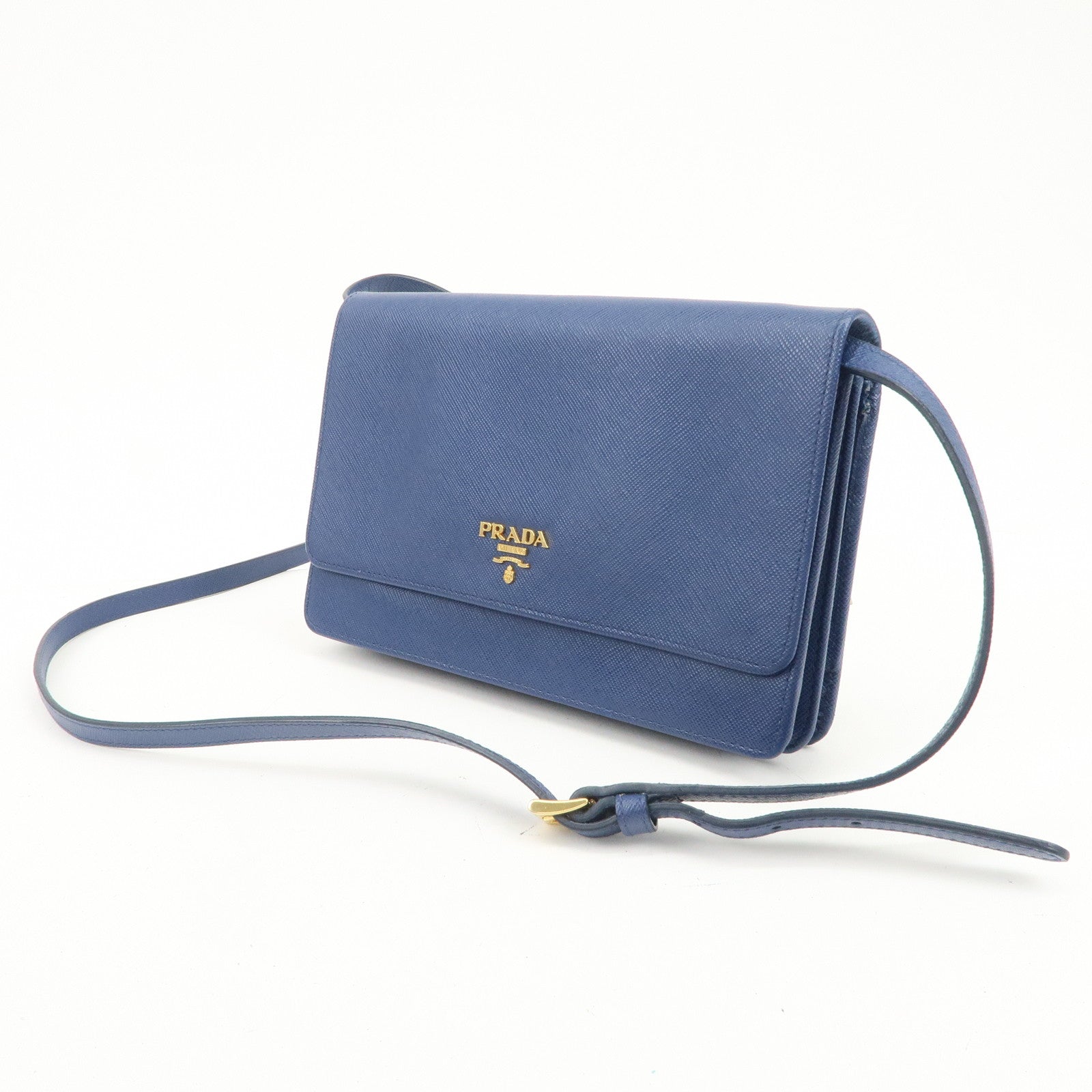 PRADA Logo Saffiano Leather Shoulder Bag Crossbody Bag Blue 1M1361