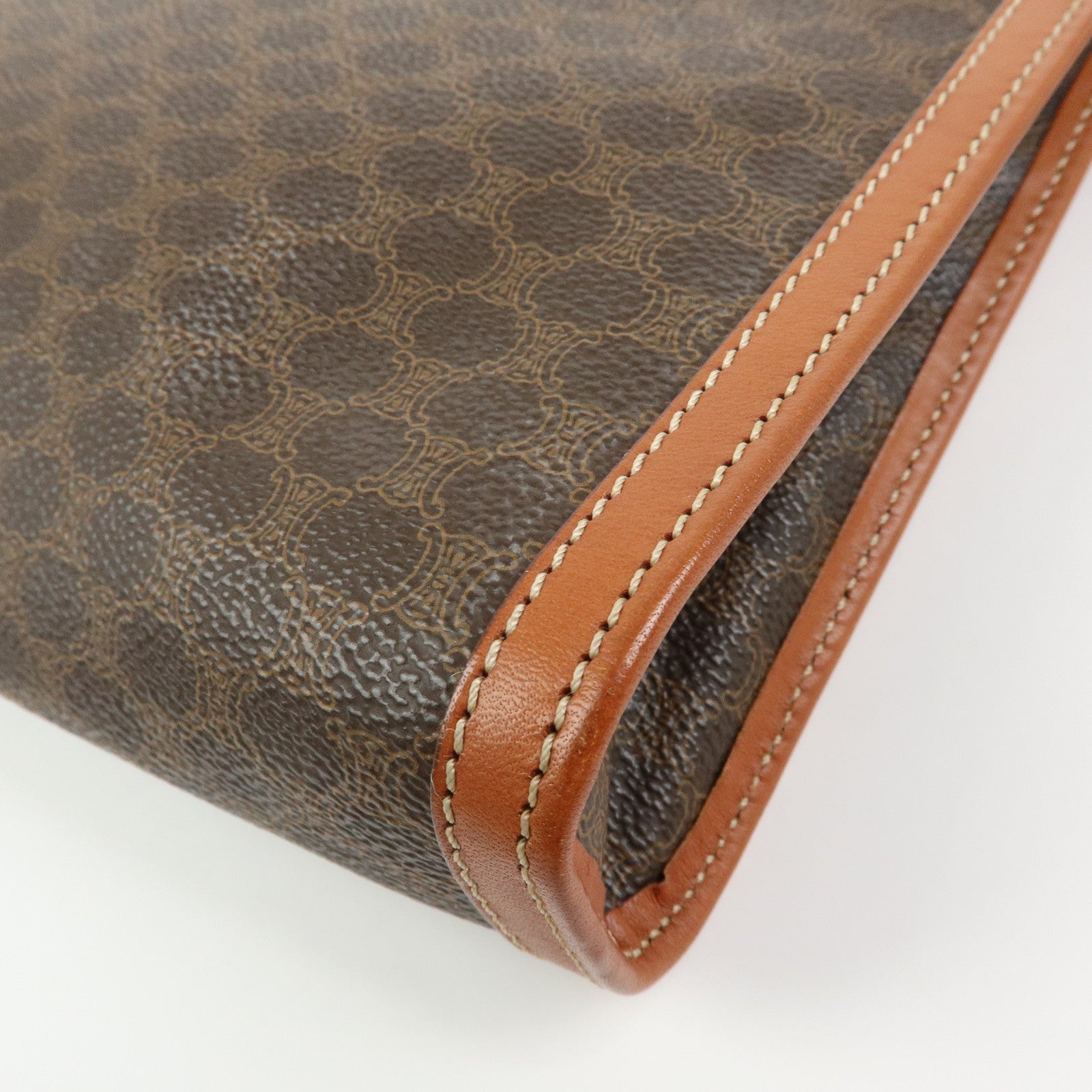 CELINE Logo Macadam PVC Leather Clutch Bag Flat Pouch Brown