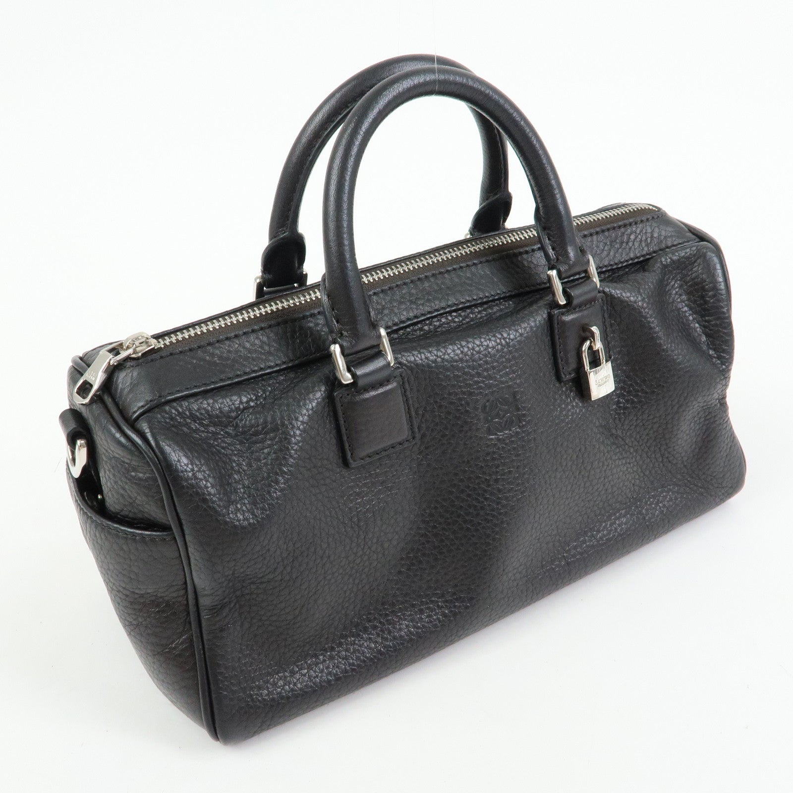 LOEWE Anagram Calf Leather Hand Bag Mini Boston Bag Black