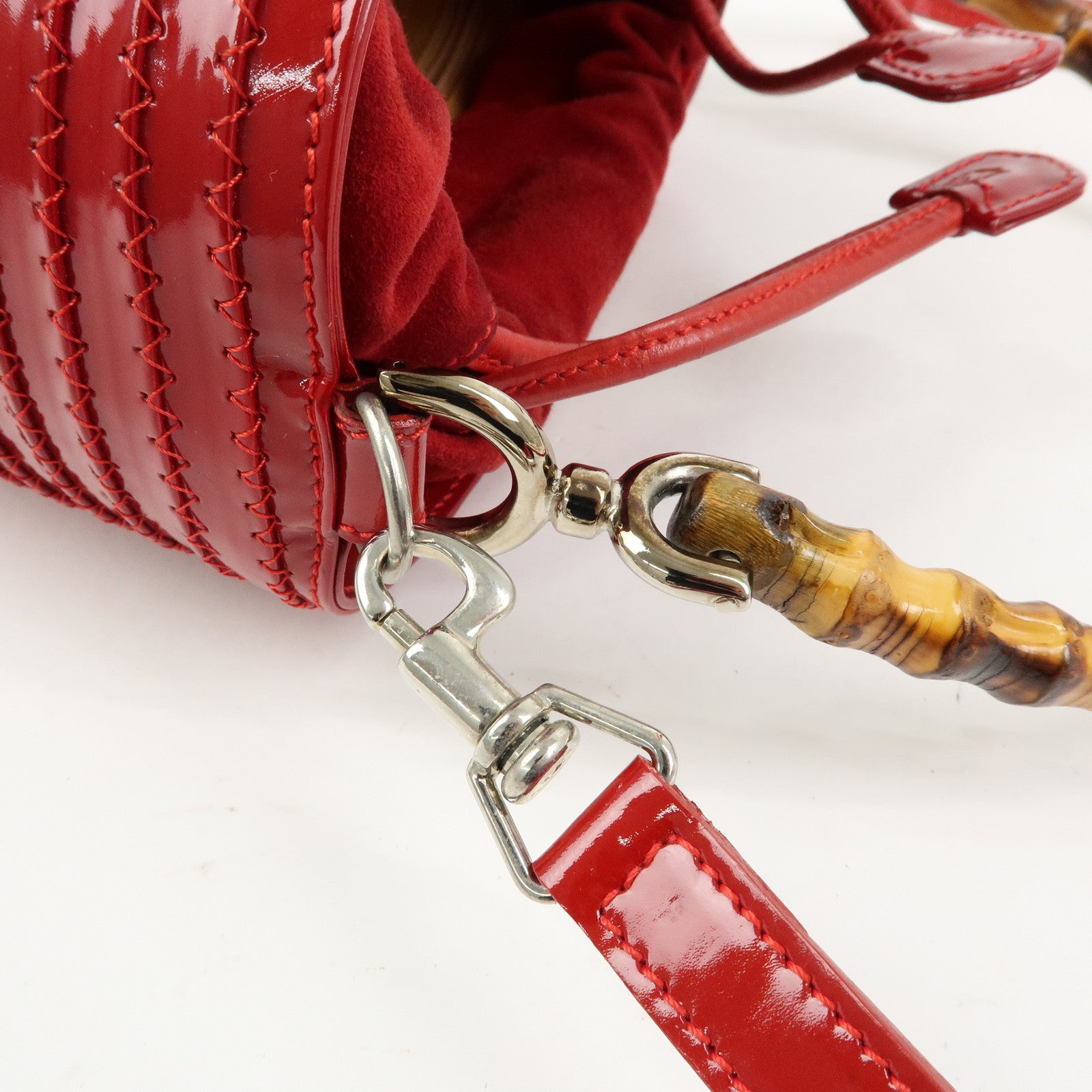 GUCCI Bamboo Patent Leather 2Way Bag Bucket Bag Red 001・01・1722