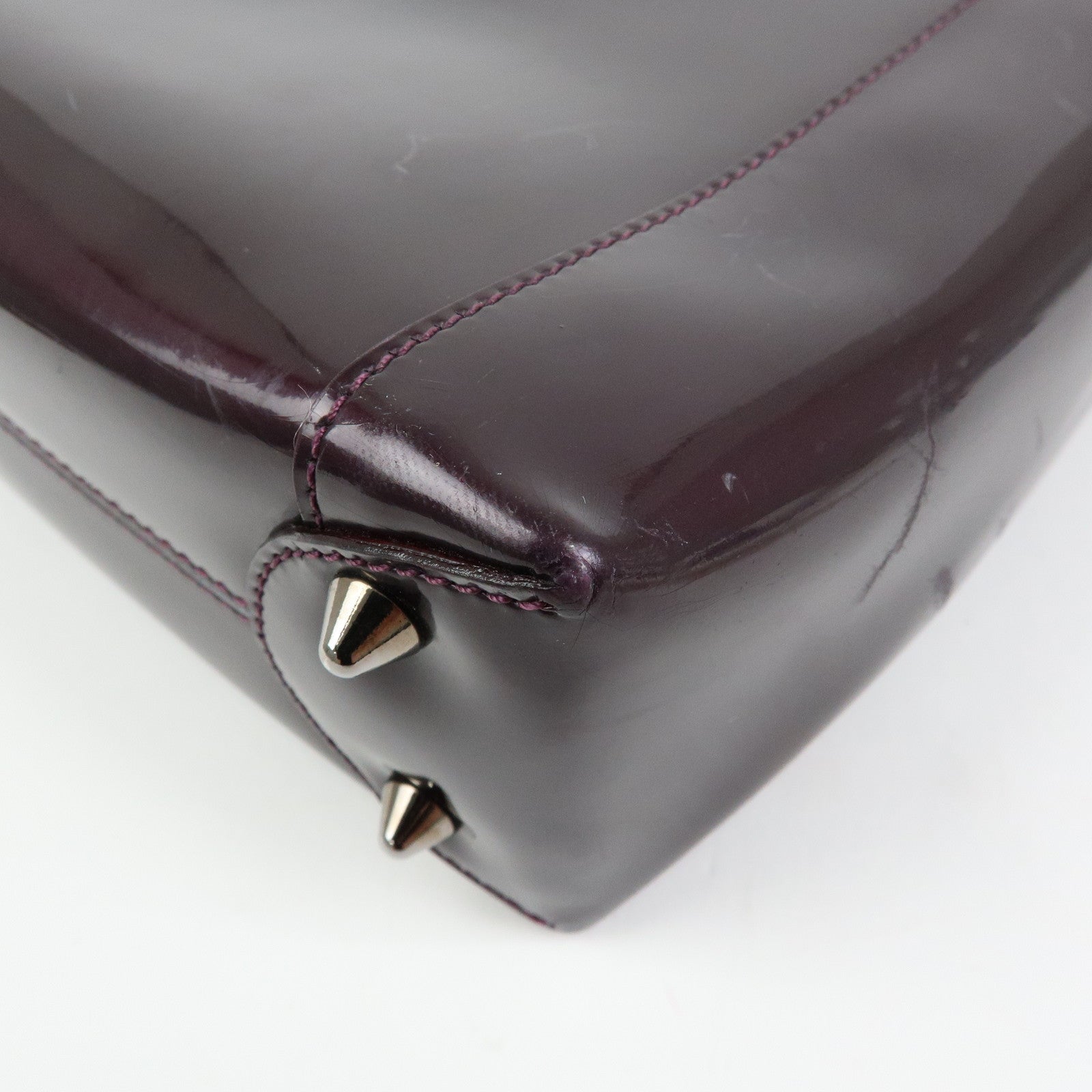 Christian Dior Maris Pearl Patent Leather Tote Bag Hand Bag Purple