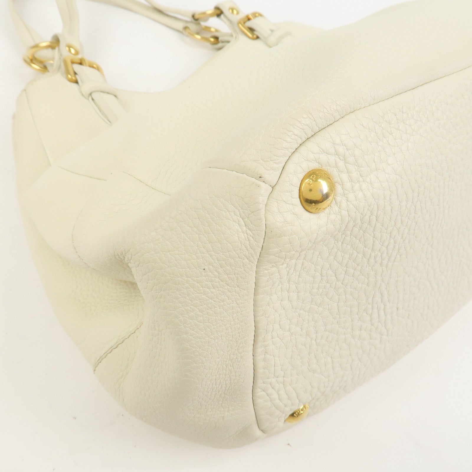 PRADA Logo Leather Shoulder Bag Hand Bag Ivory Gold BR4085