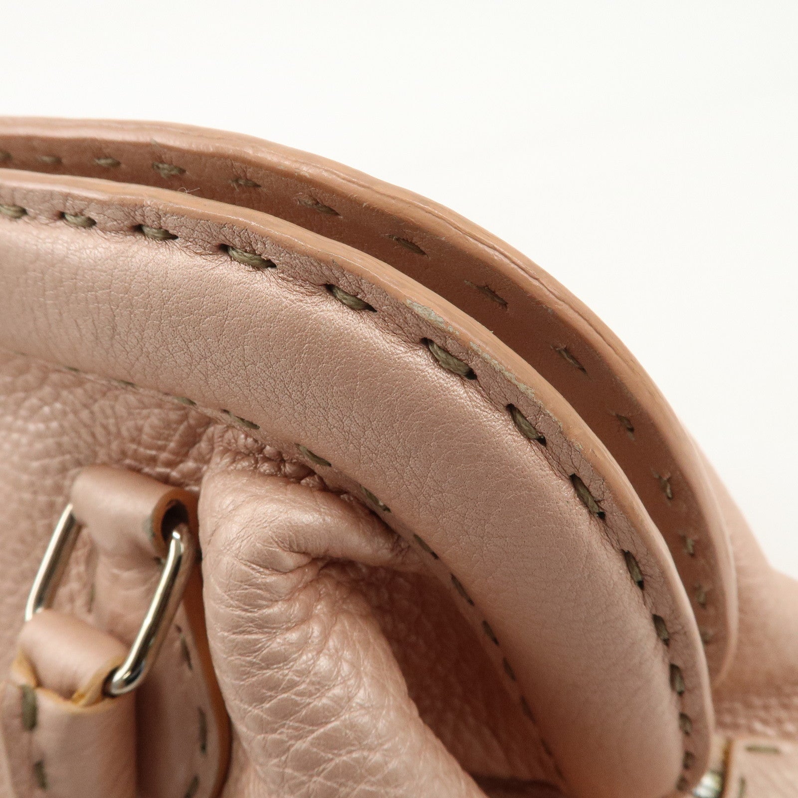 FENDI Selleria Leather Boston Bag Hand Bag Pink 8BN127 Used