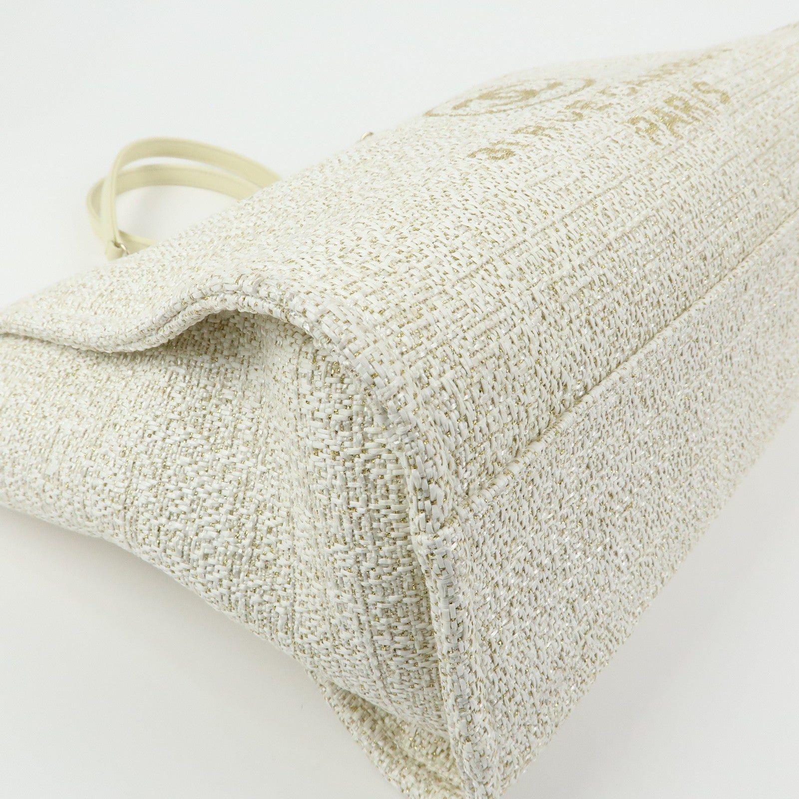 CHANEL Deauville MM Straw Leather Tote Shoulder Bag White A67001