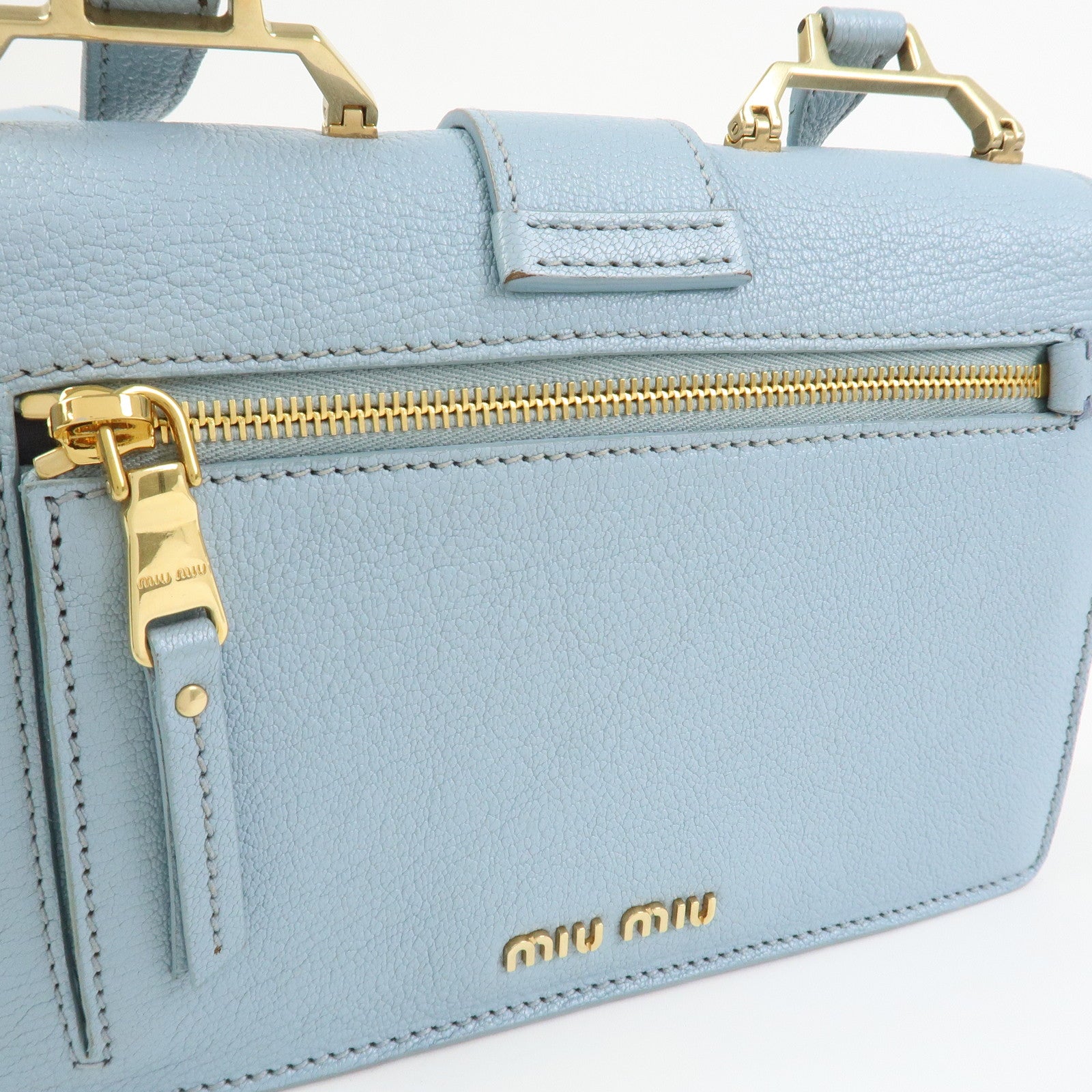 MIU MIU Leather Shoulder Bag Crossbody Bag Light Blue