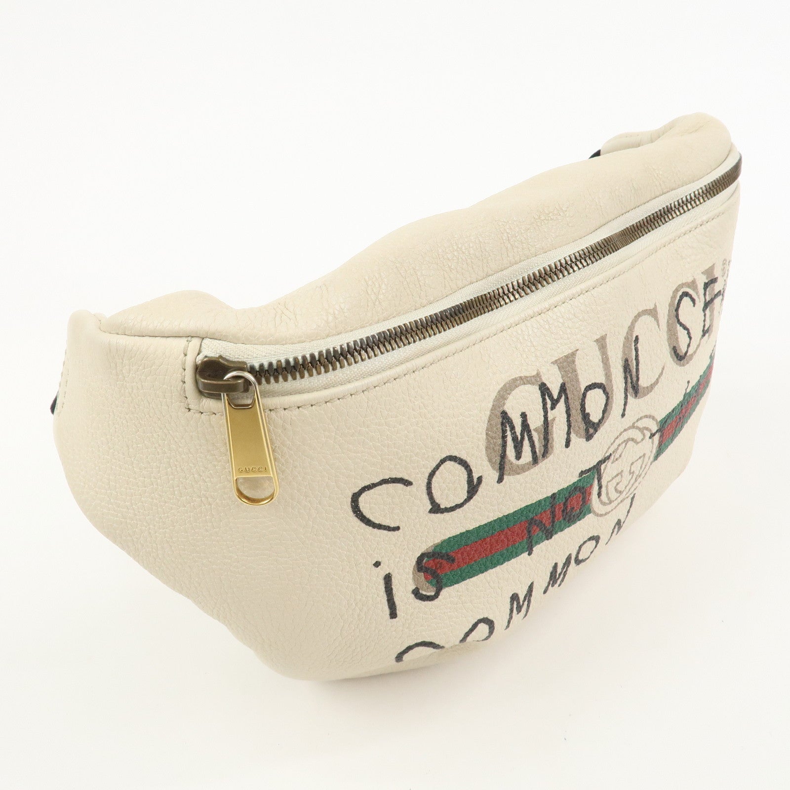 GUCCI Sherry Leather Canvas Waist Bag Ivory 493869