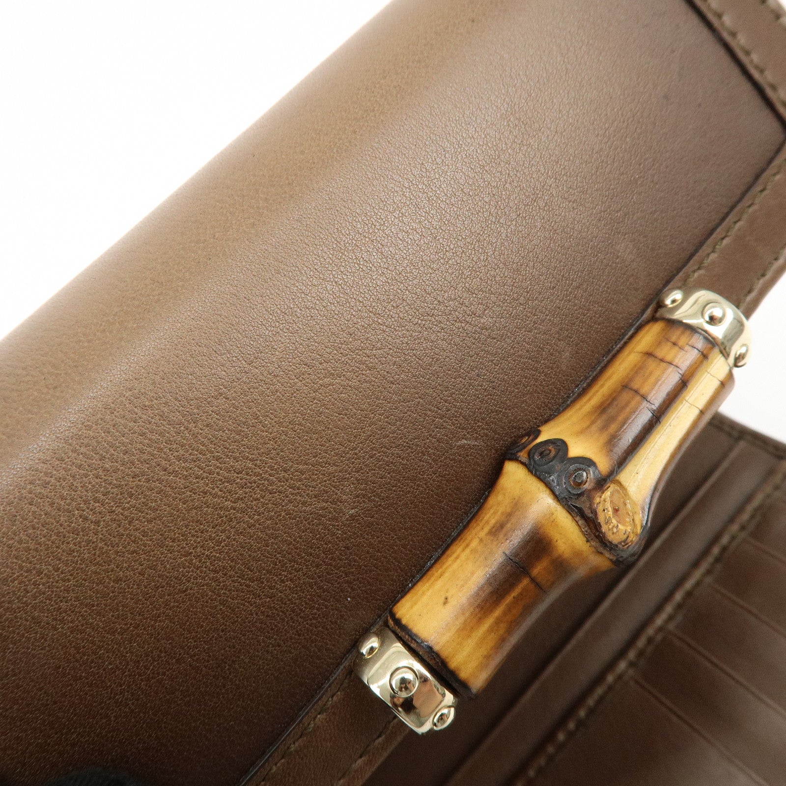 GUCCI Bamboo Leather Bi-fold Compact Wallet Brown 257017