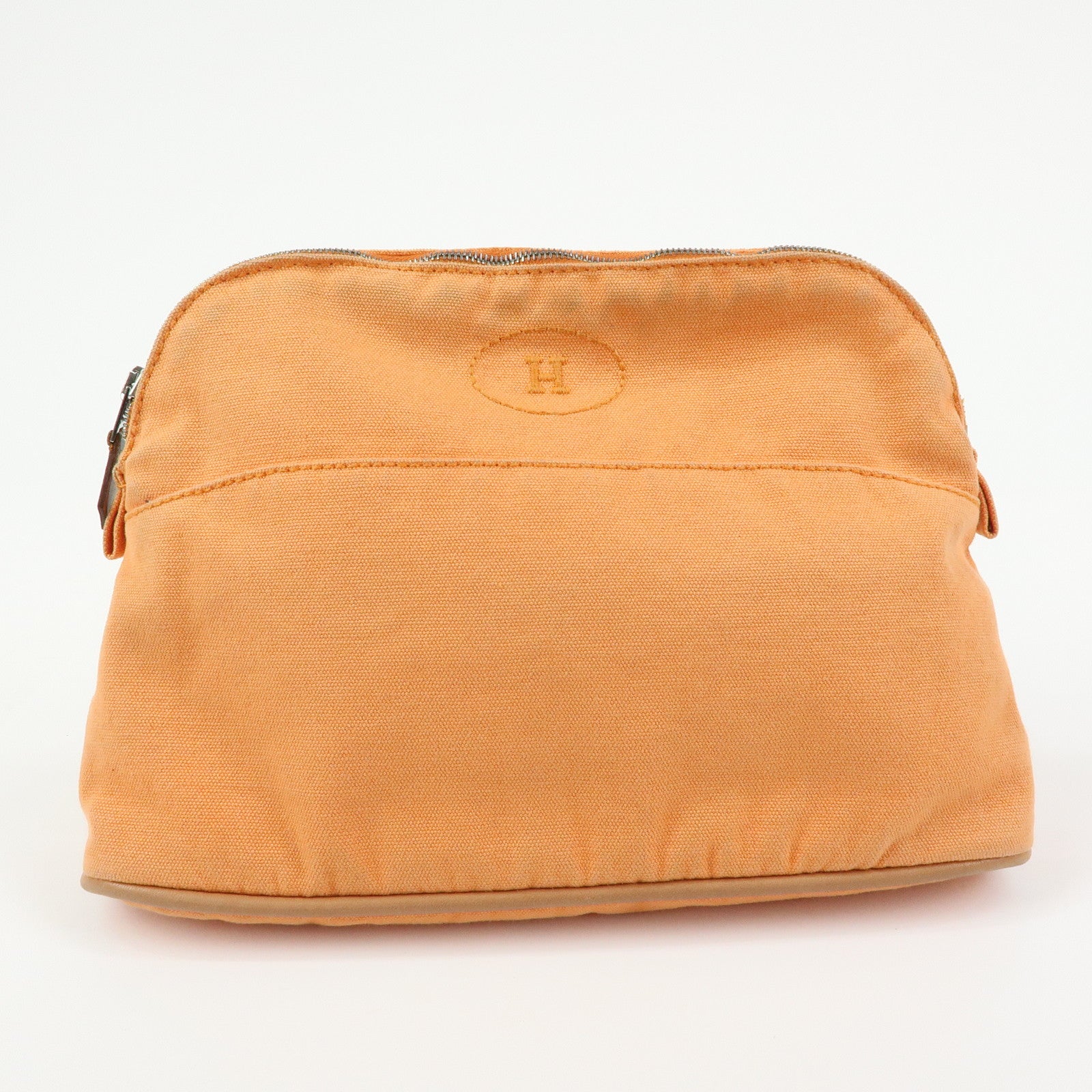 HERMES Bolide Set of 3 Canvas Pouch Cosmetic Case Orange Pink Beige