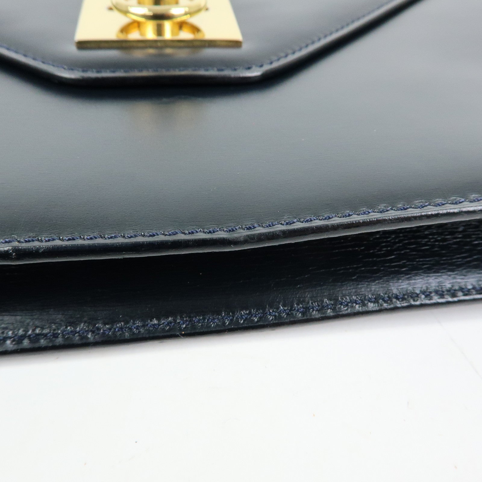 CELINE Leather Envelope Flap Clutch Bag Pouch Navy