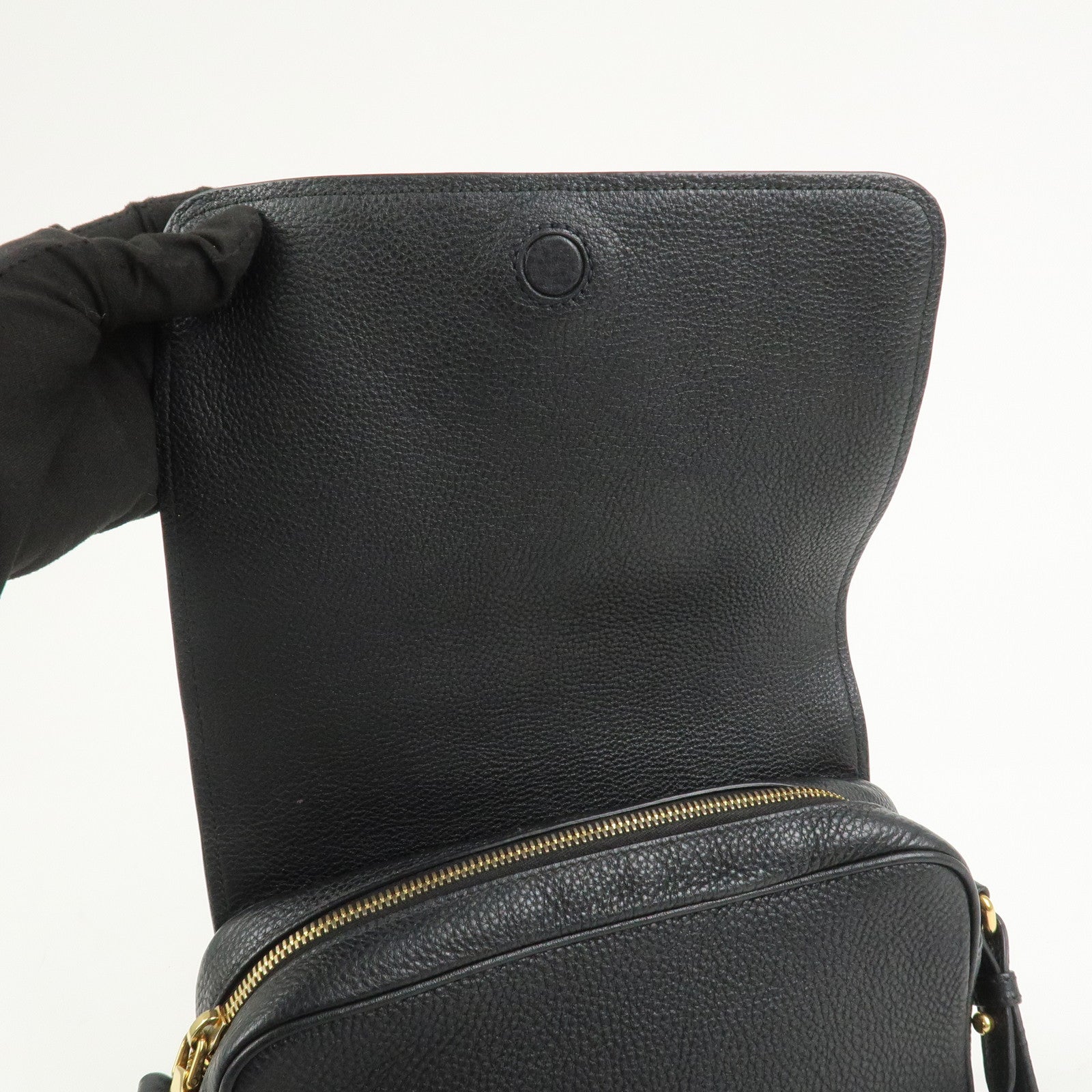 PRADA Logo Leather Shoulder Bag Black 1BD163