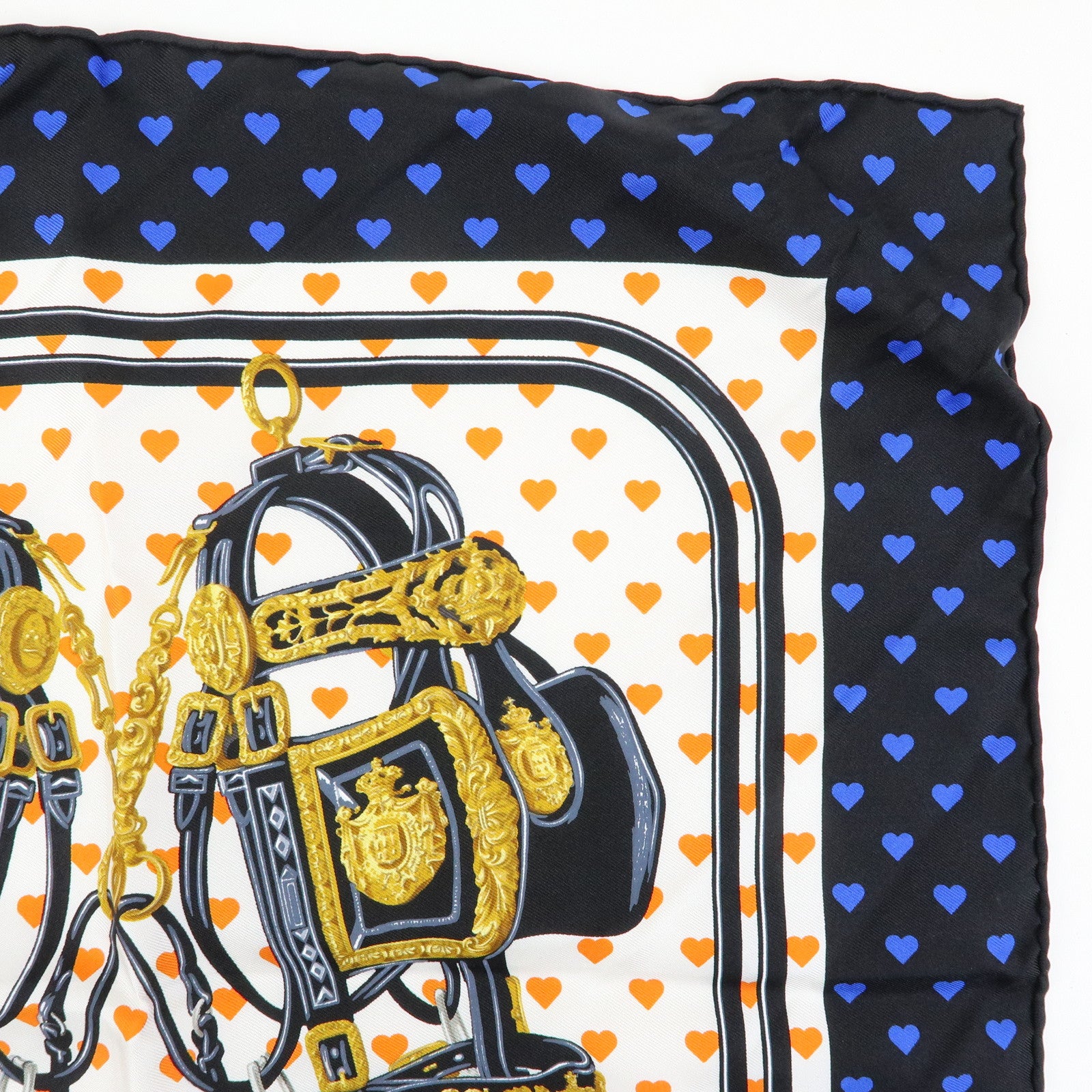 HERMES Carre 42 Silk 100% Scarf BRIDES DE GALA Black Orange
