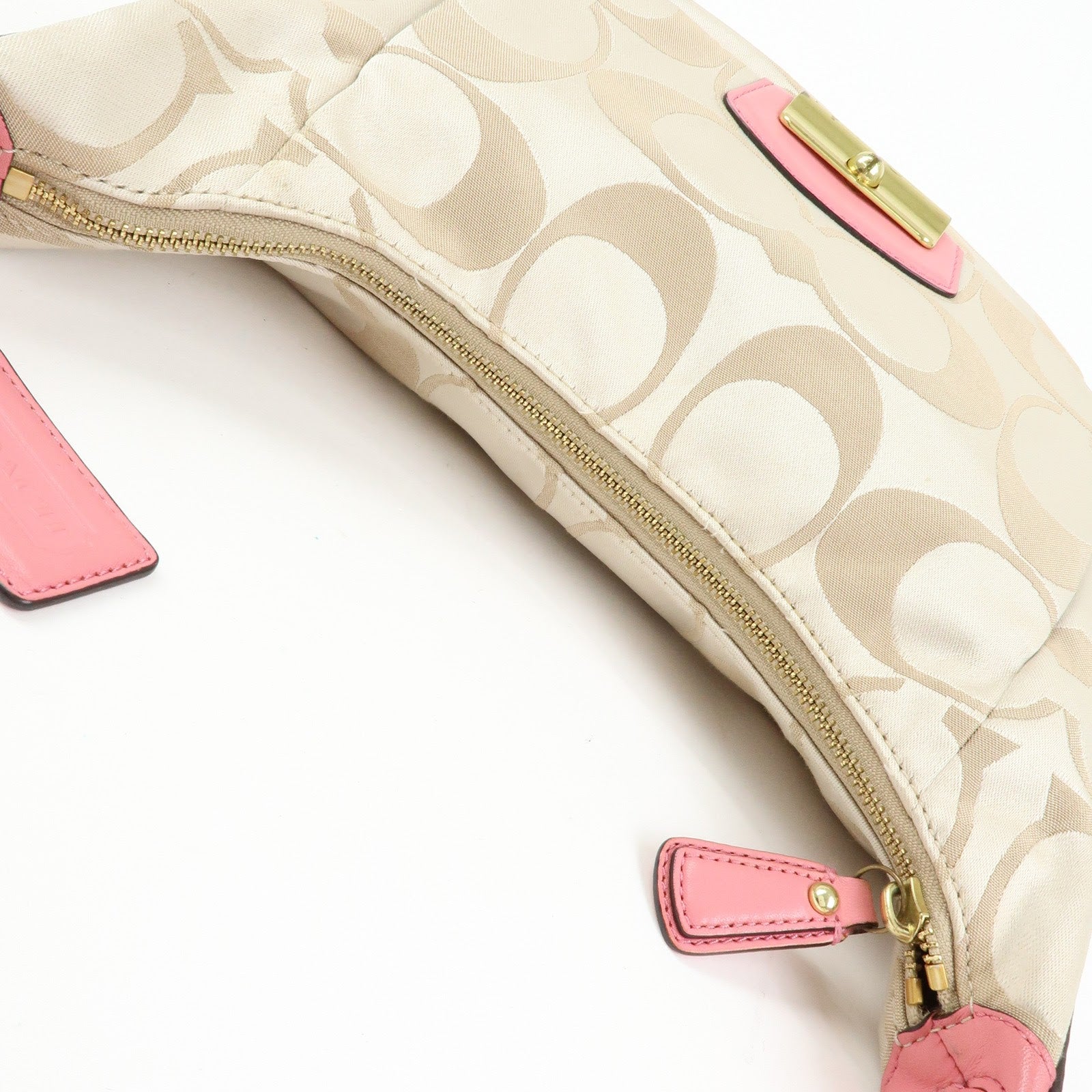 COACH Signature Nylon Leather 2Way Shoulder Bag Hand Bag Beige Pink