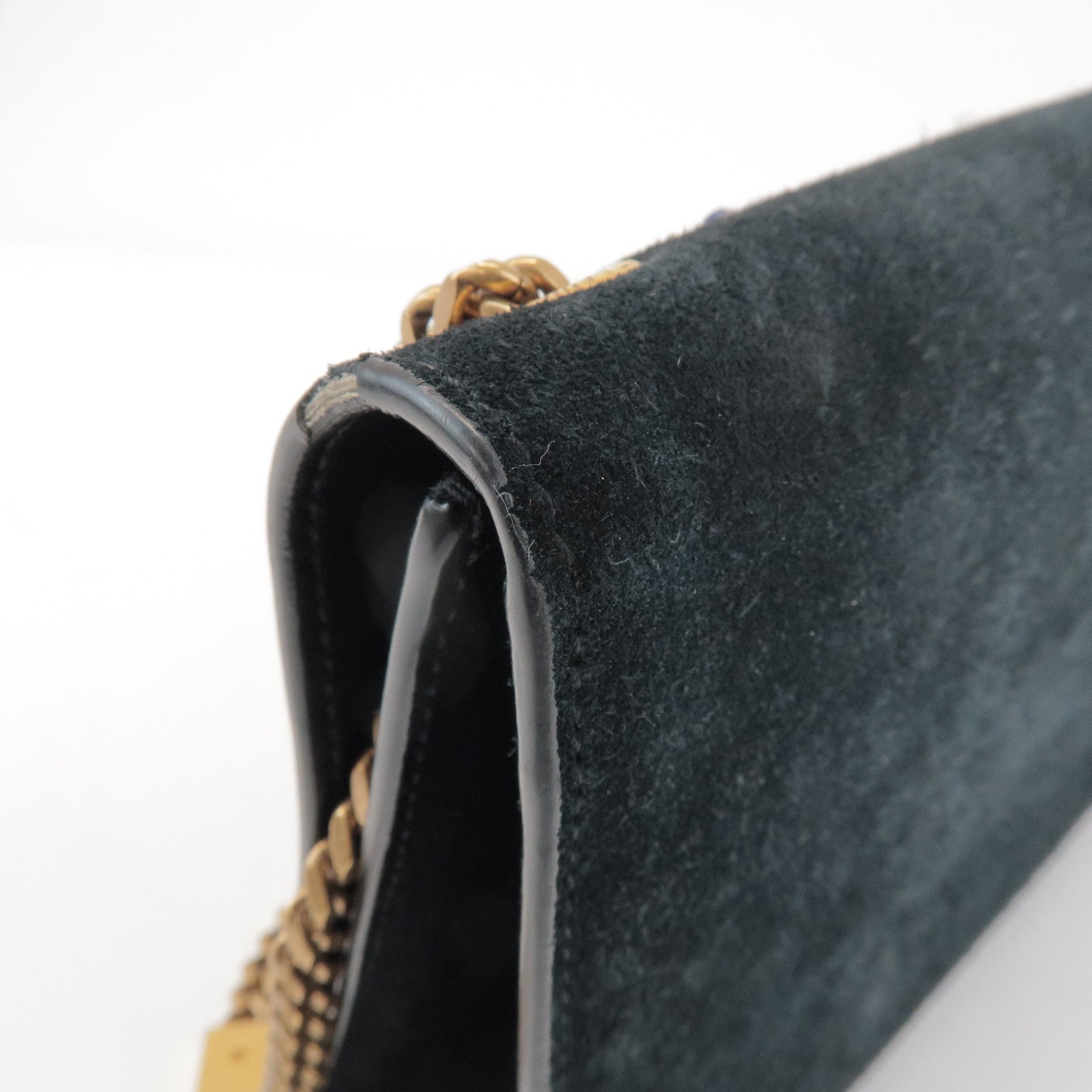 SAINT LAURENT PARIS Cassandra Suede Rhinestone Shoulder Bag 513074