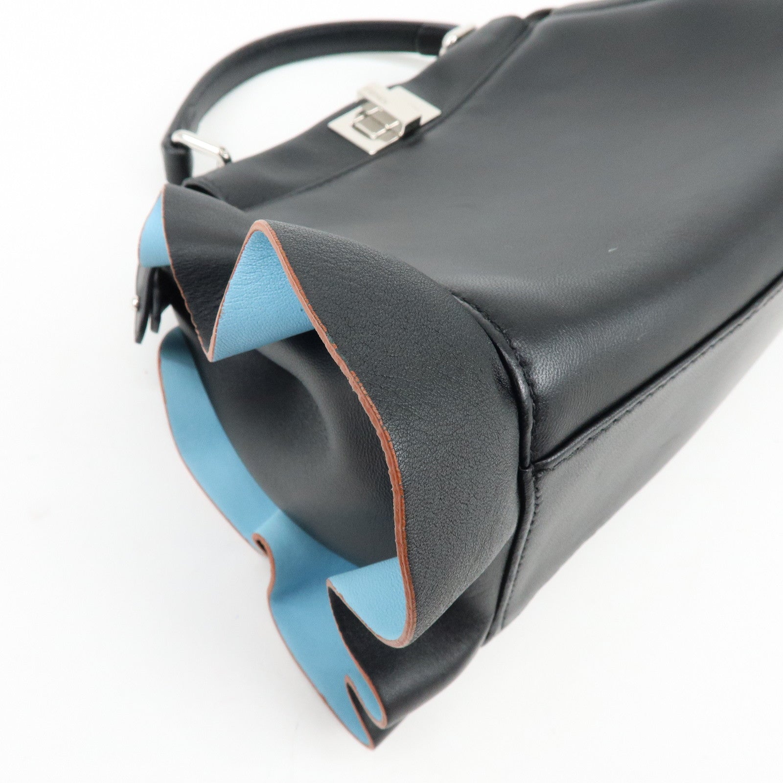 FENDI Mini Peekaboo Leather 2Way Shoulder Hand Bag Black 8BN244
